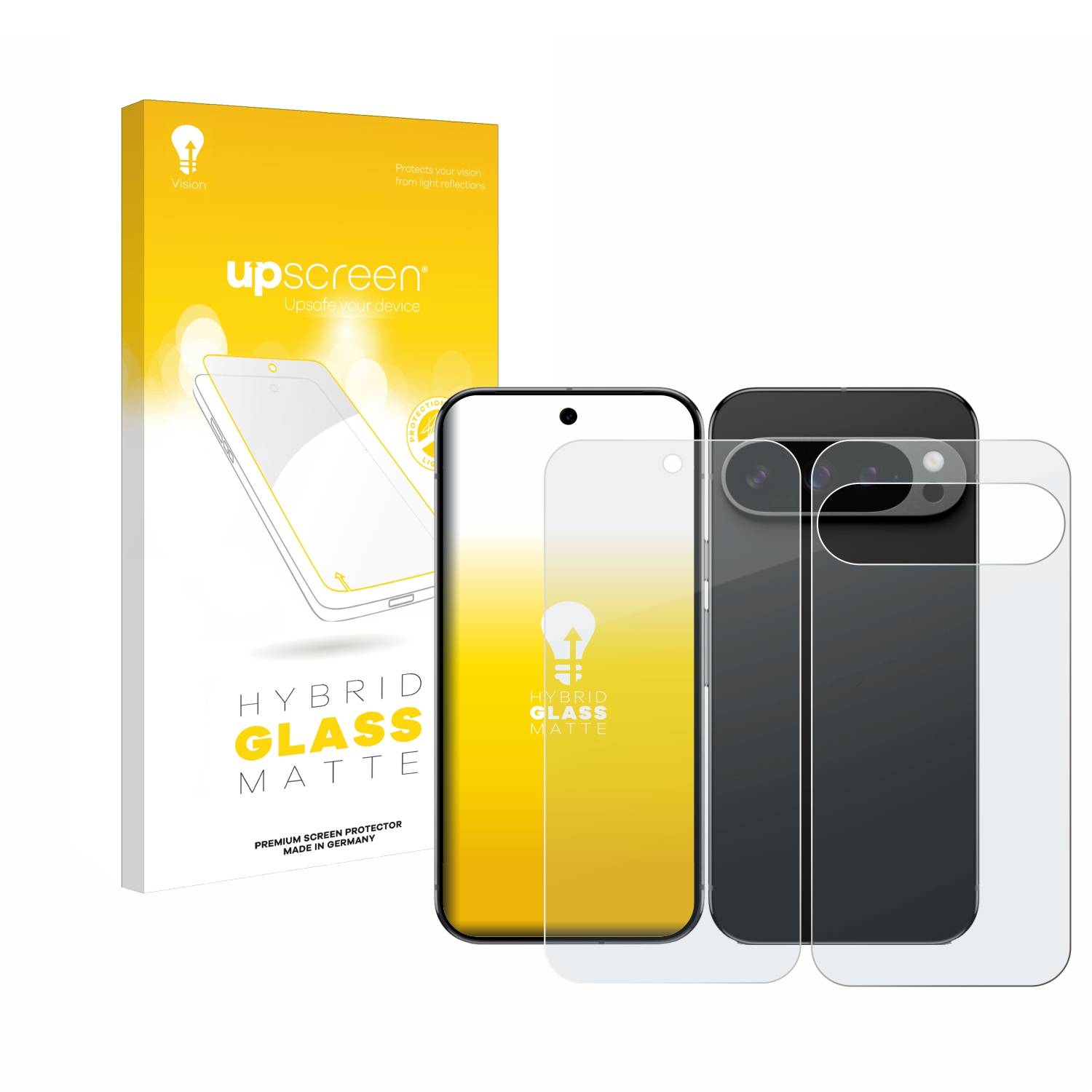 upscreen Hybrid Glas Matt Panzer-Folie für Google Pixel 9 Pro (Display+Rückseite)