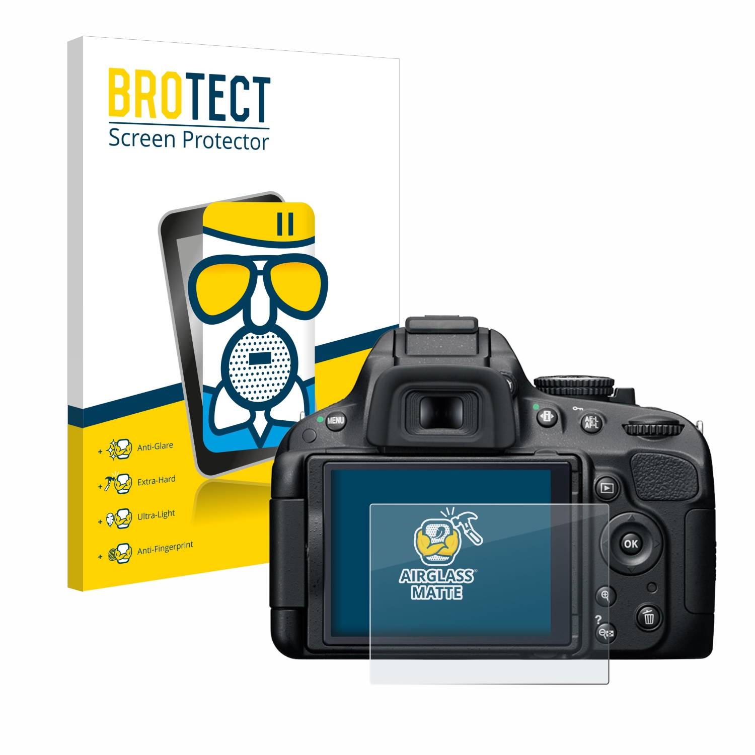 BROTECT AirGlass Matt Glas Panzer Folie für Nikon D5100