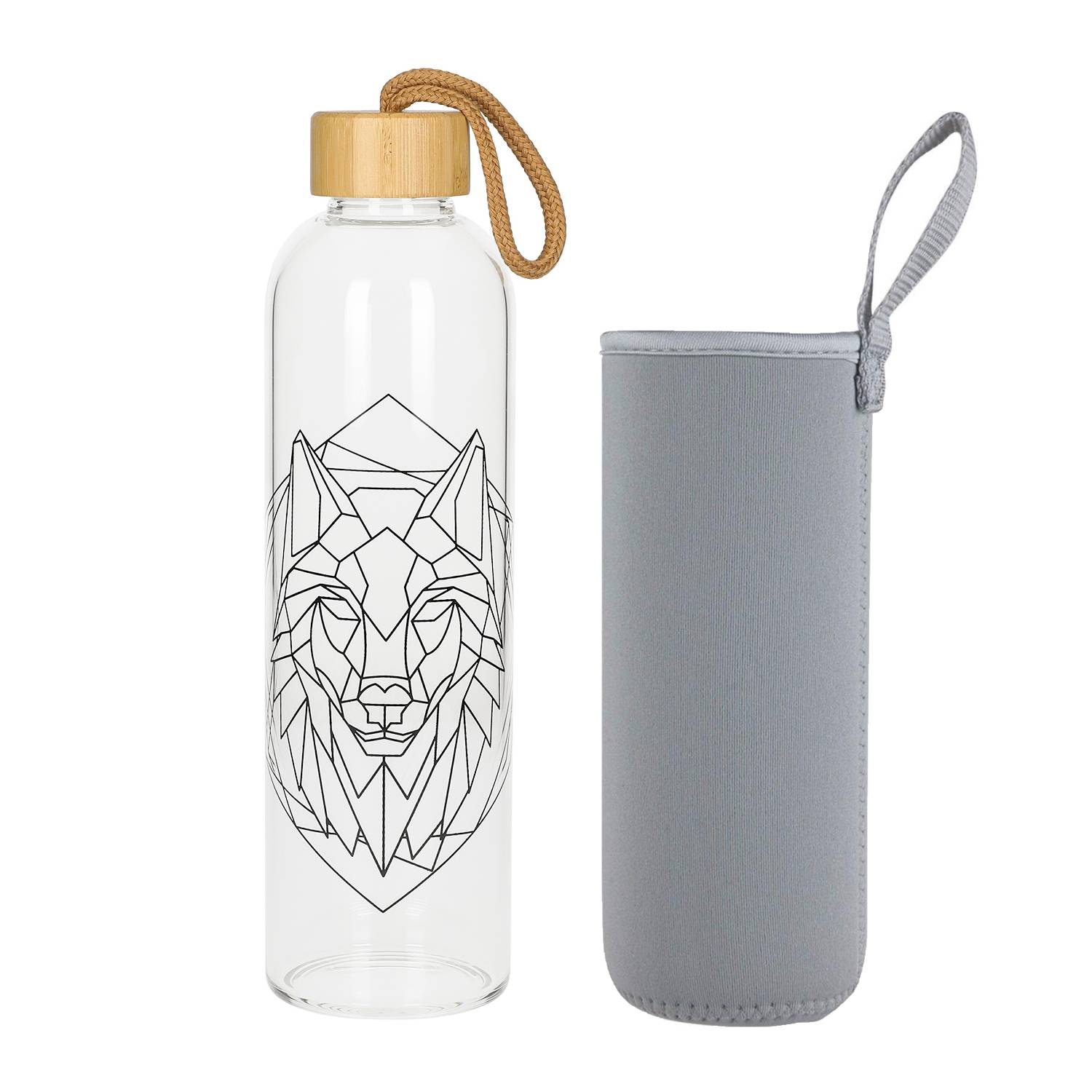 1 L Wasserflasche Bamboo Glasflsache inklusive Neoprentasche