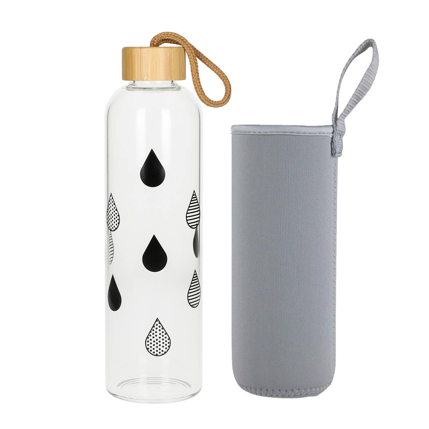 1 L Wasserflasche Bamboo Glasflsache inklusive Neoprentasche