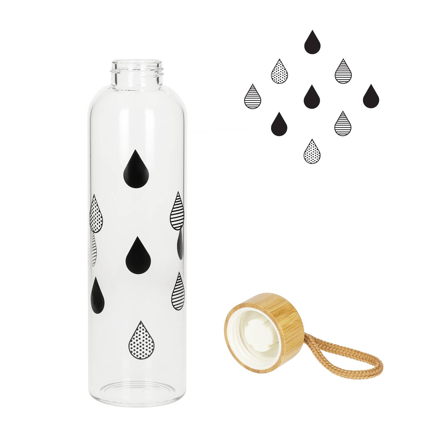 1 L Wasserflasche Bamboo Glasflsache inklusive Neoprentasche