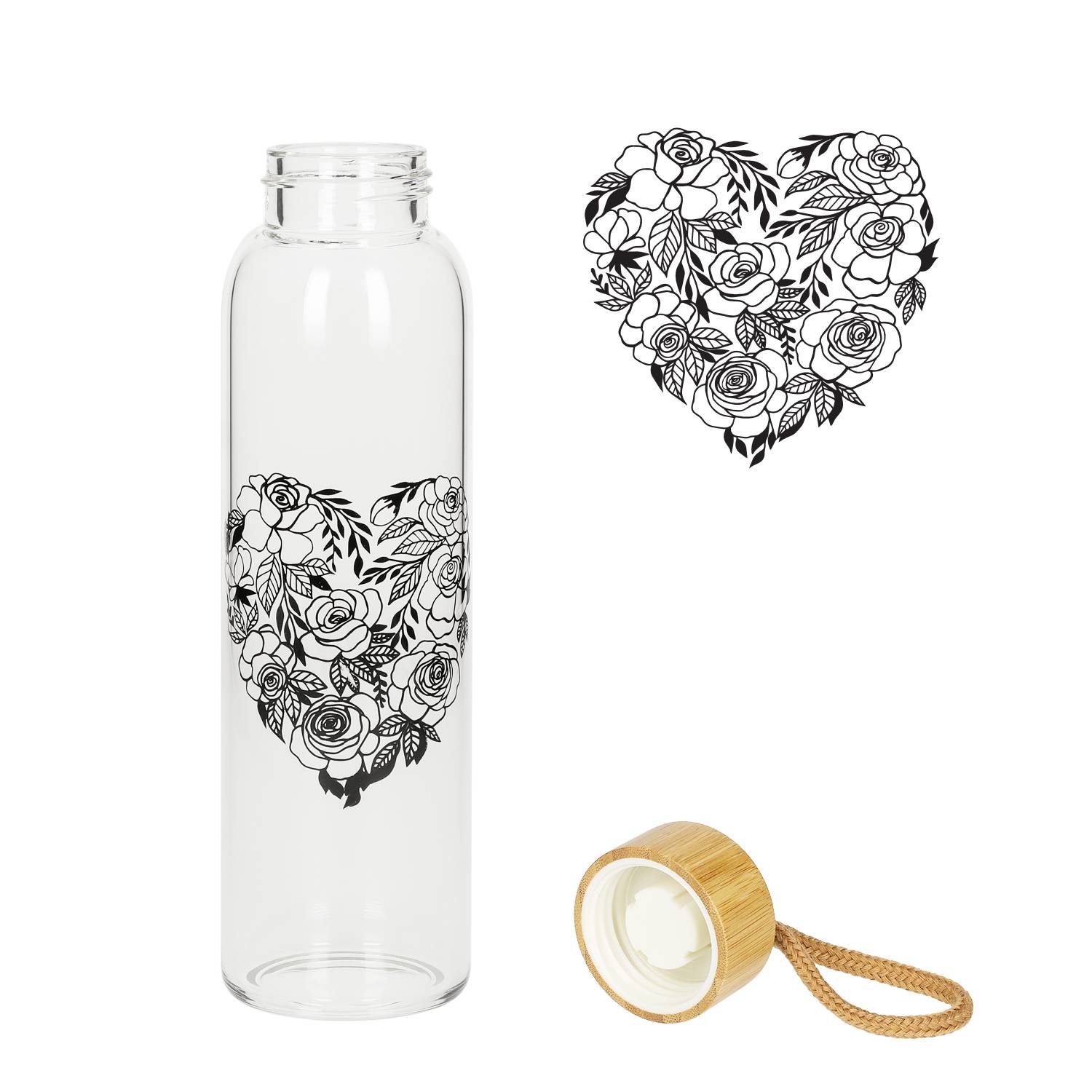 1 L Wasserflasche Bamboo Glasflsache inklusive Neoprentasche