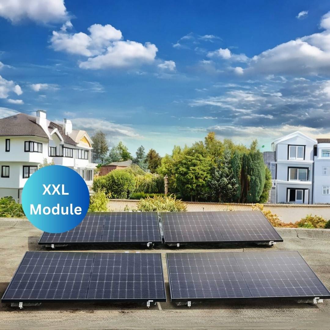 MyVoltaics® Balkonkraftwerk MyCarport XXL 2000 Watt, 4x500 Wp Module bifazial, Komplettset, APsystems WR, Flachdach, Garage, Carport, 15m