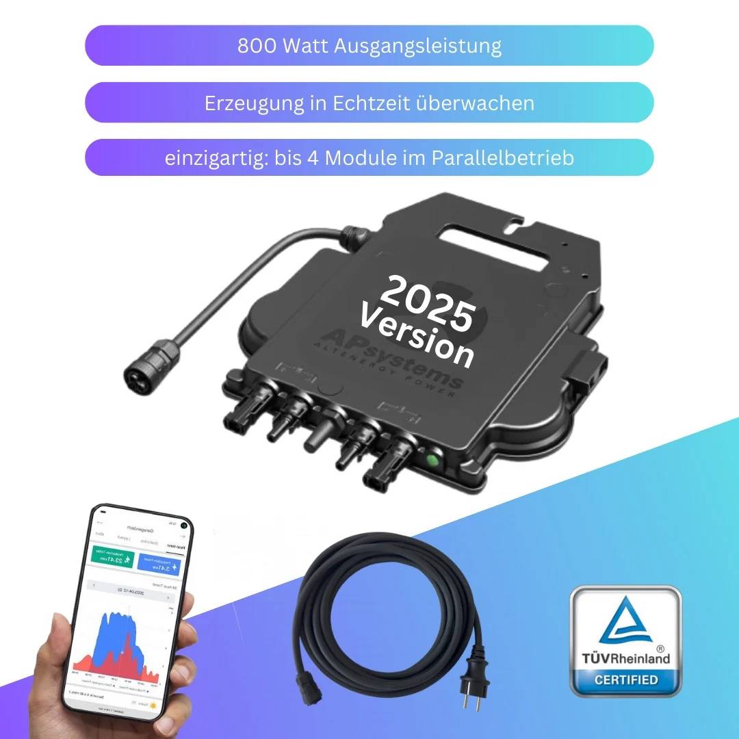 MYVOLTAICS Balkonkraftwerk MyBasic 1260+ Watt Mini-Format (1,65m x 0,88m) 4x 315+ Watt Glas-Module, bifazial, WLAN Wechselrichter, 10m
