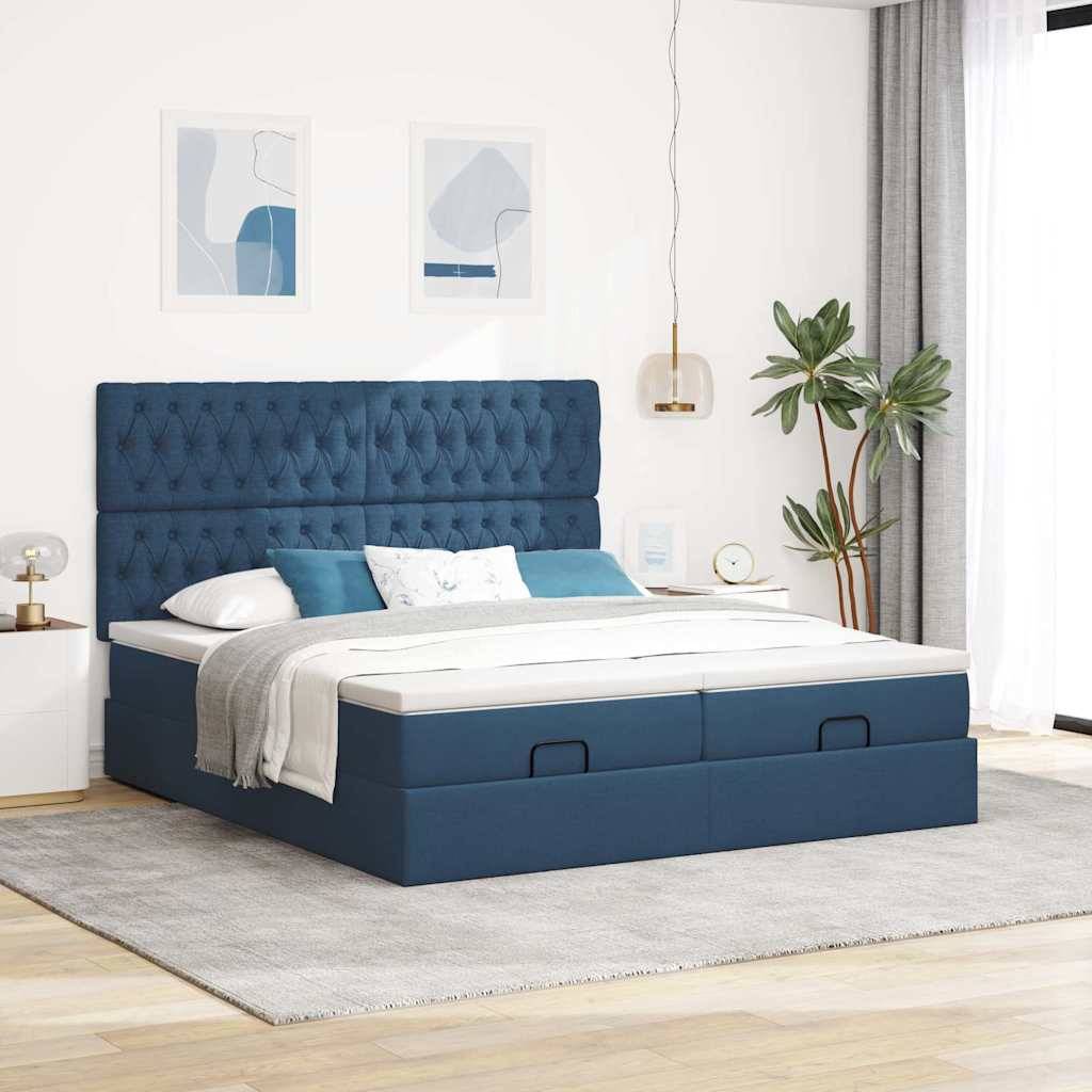 vidaXL Ottoman-Bett mit Matratzen Blau 160x200 cm Stoff