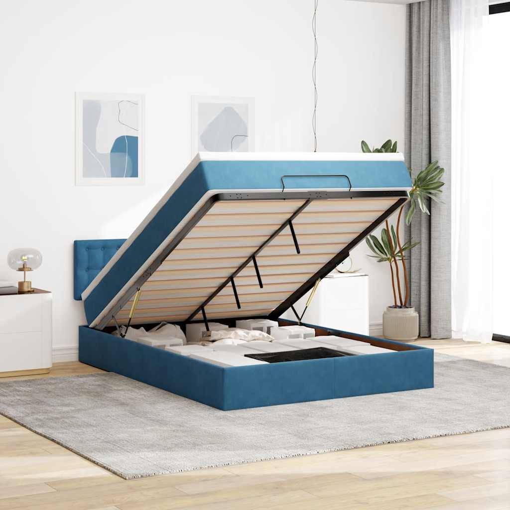 vidaXL Ottoman-Bett mit Matratze Dunkelblau 140x200 cm Samt