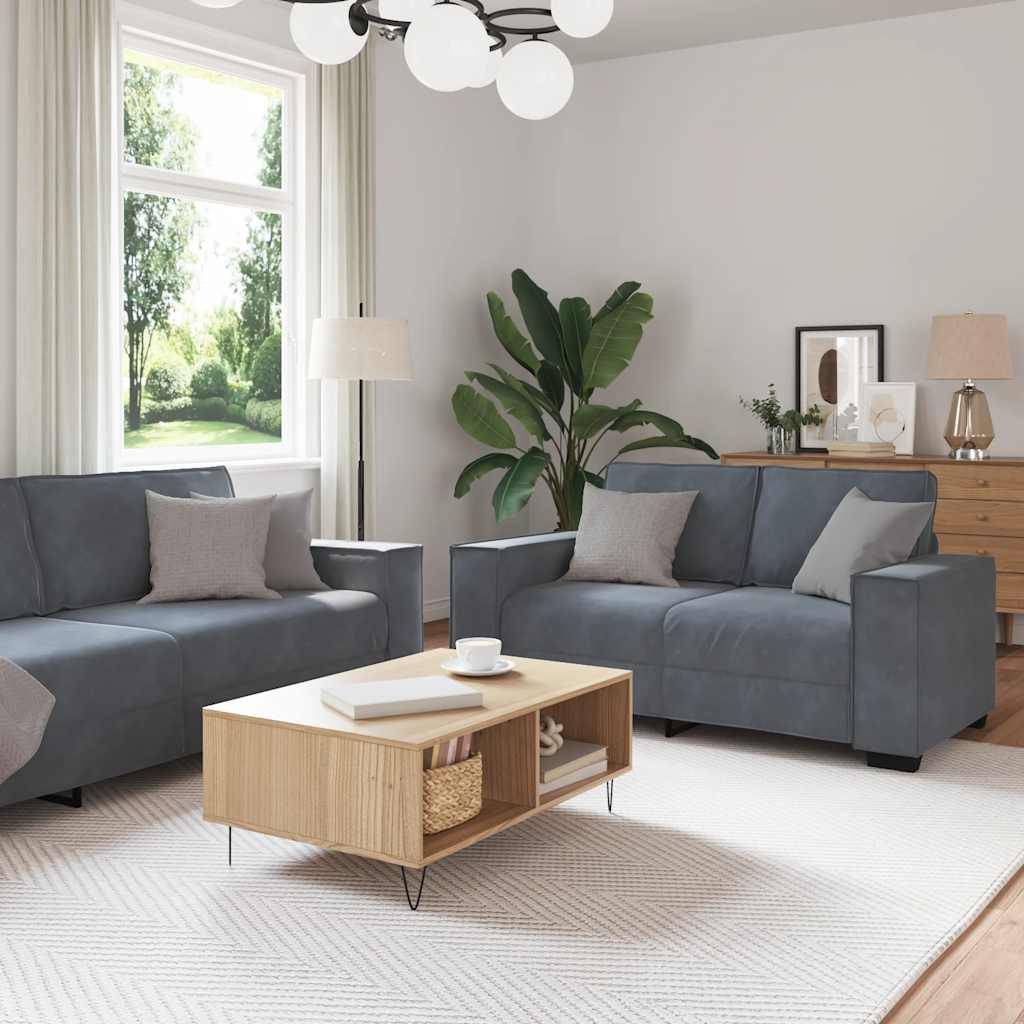 vidaXL 2-tlg. Sofagarnitur mit Kissen Dunkelgrau Samt