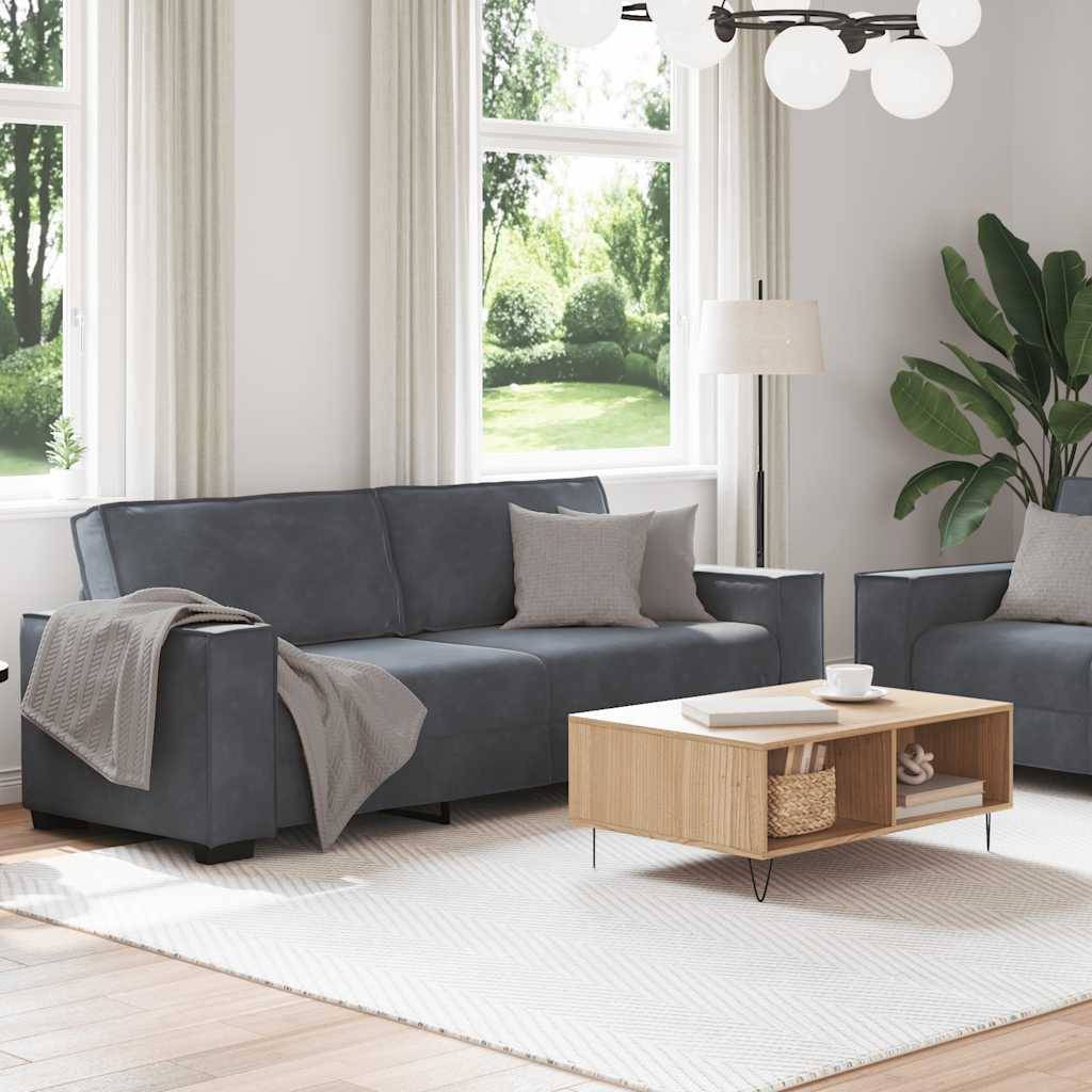 vidaXL 2-tlg. Sofagarnitur mit Kissen Dunkelgrau Samt
