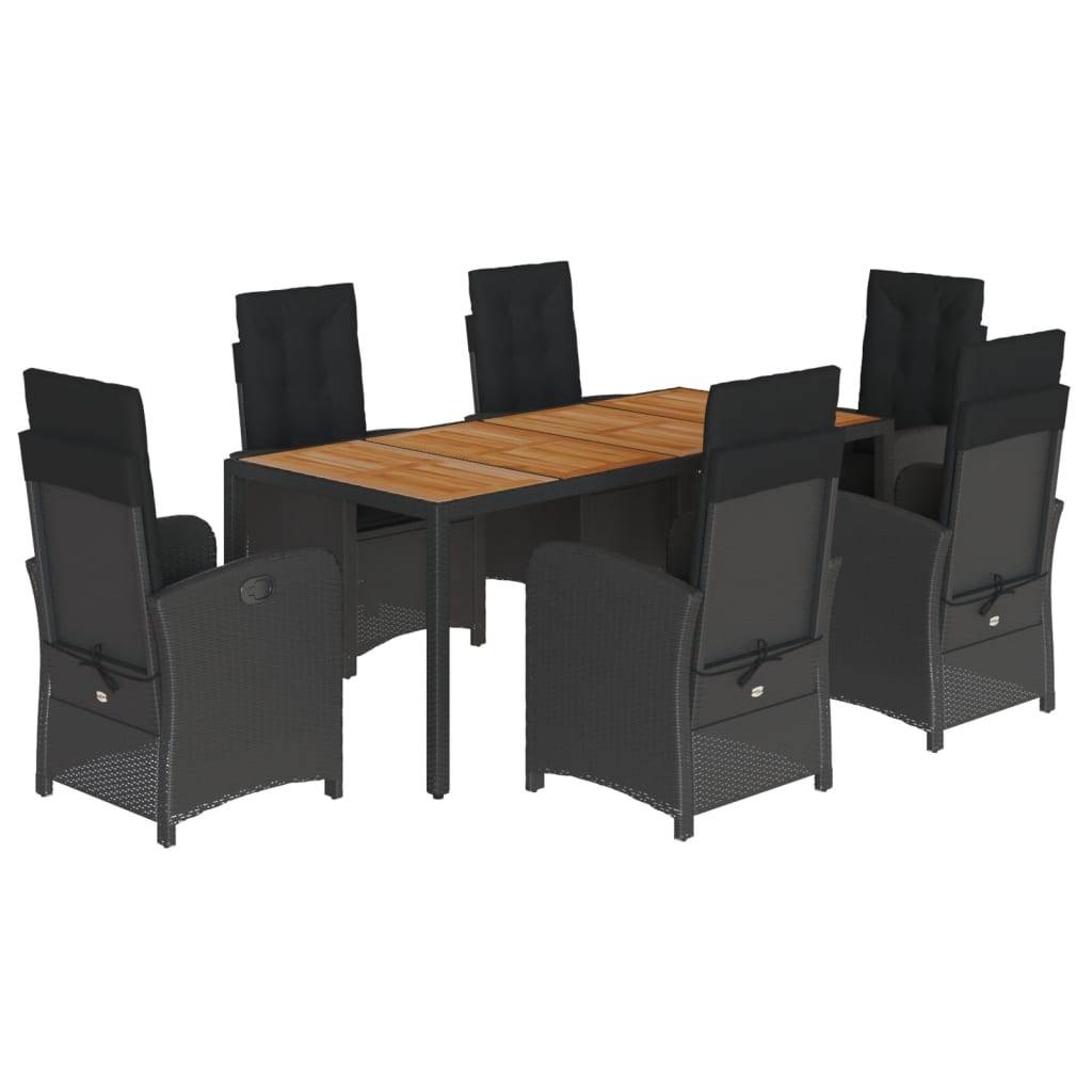 vidaXL 7-tlg. Garten-Essgruppe mit Kissen Schwarz Poly Rattan