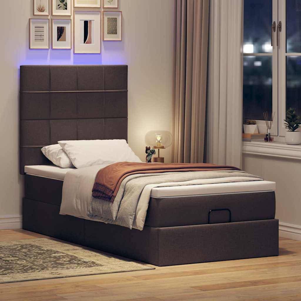 vidaXL Ottoman-Bett mit Matratze & LEDs Dunkelbraun 90x190 cm Stoff