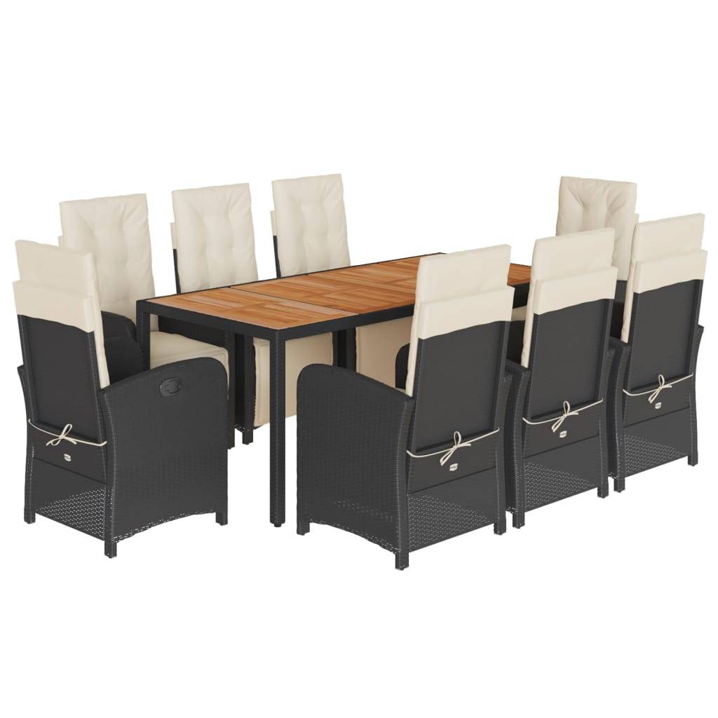 vidaXL 9-tlg. Garten-Essgruppe mit Kissen Schwarz Poly Rattan