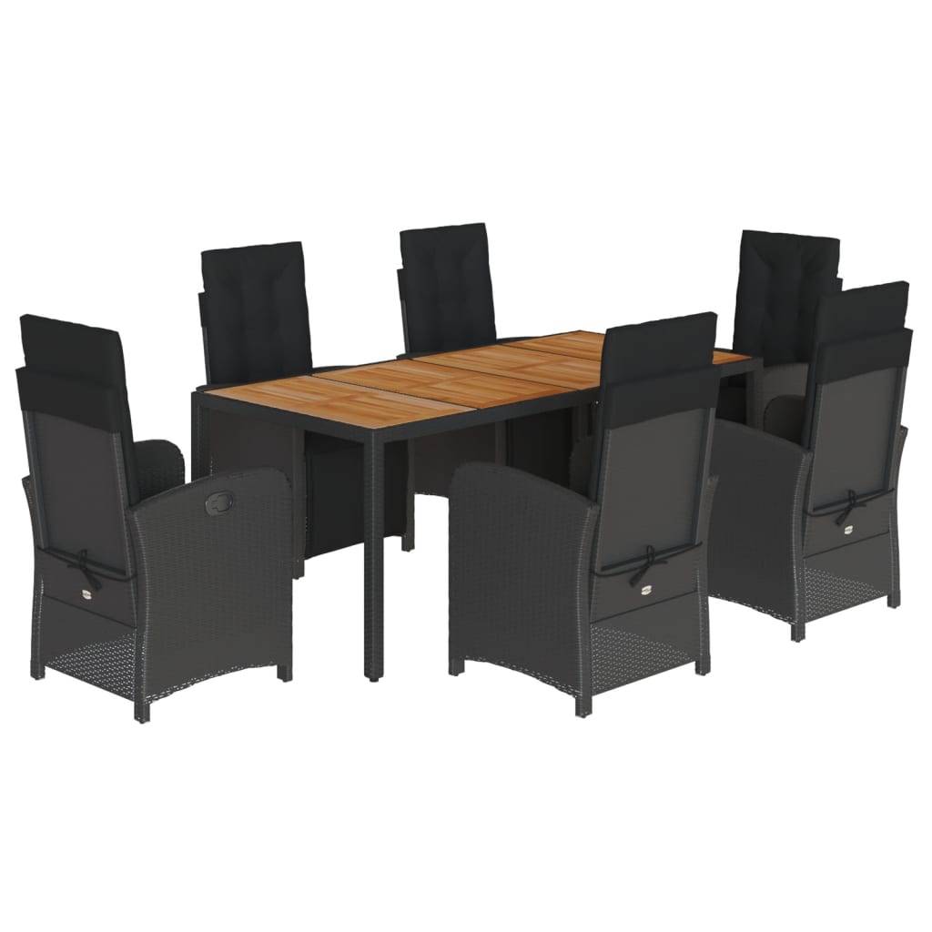 vidaXL 7-tlg. Garten-Essgruppe mit Kissen Schwarz Poly Rattan