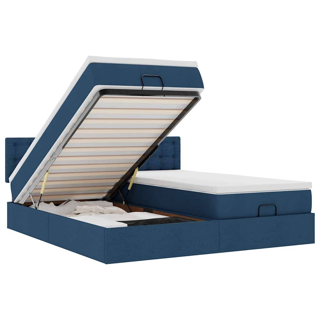 vidaXL Ottoman-Bett mit Matratzen &amp; LEDs Blau 200x200 cm Stoff