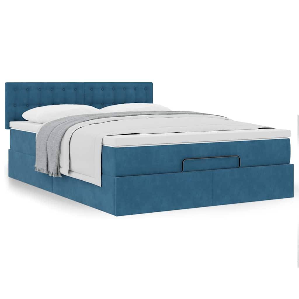 vidaXL Ottoman-Bett mit Matratze Dunkelblau 140x200 cm Samt