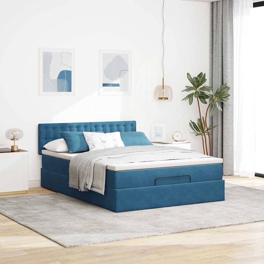 vidaXL Ottoman-Bett mit Matratze Dunkelblau 140x200 cm Samt