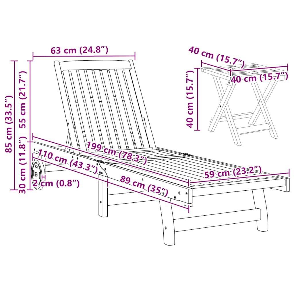 vidaXL Sonnenliegen 2 Stk. mit Tisch Massivholz Akazie