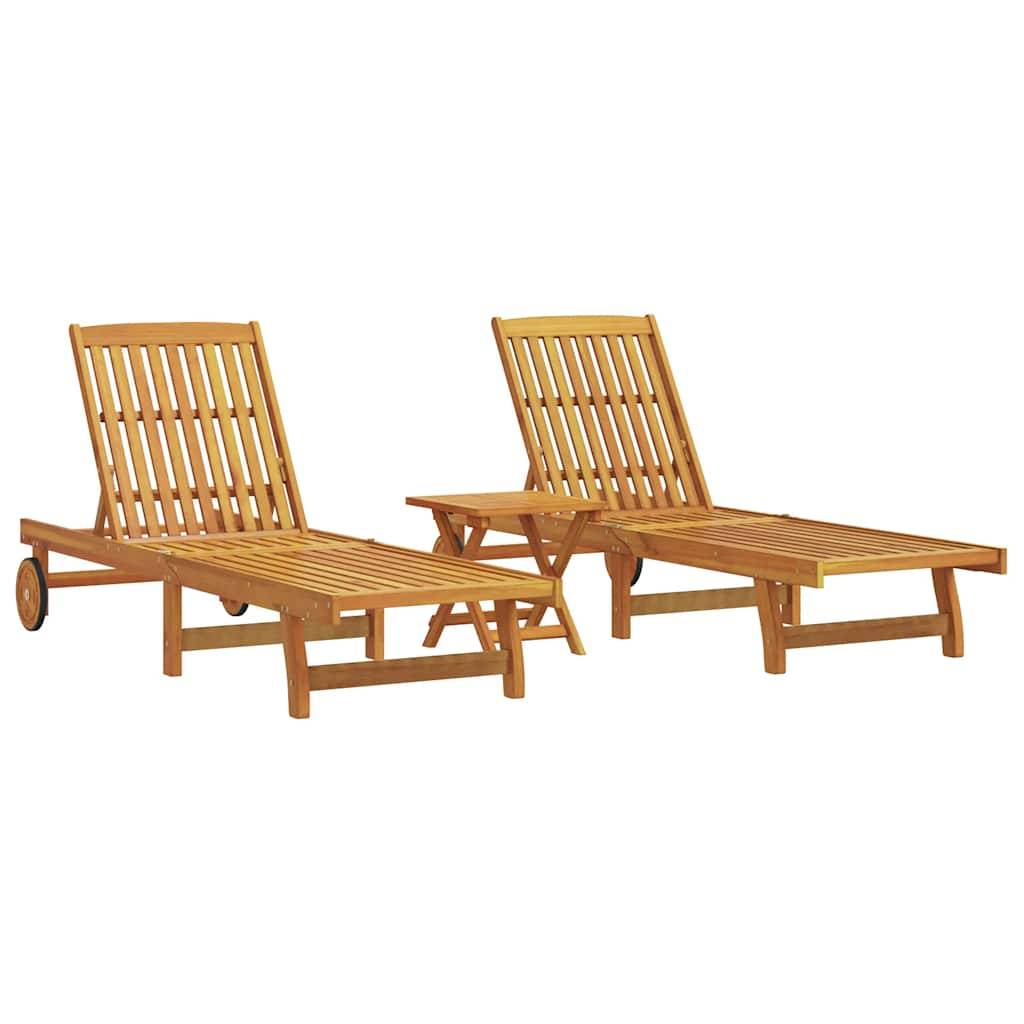 vidaXL Sonnenliegen 2 Stk. mit Tisch Massivholz Akazie