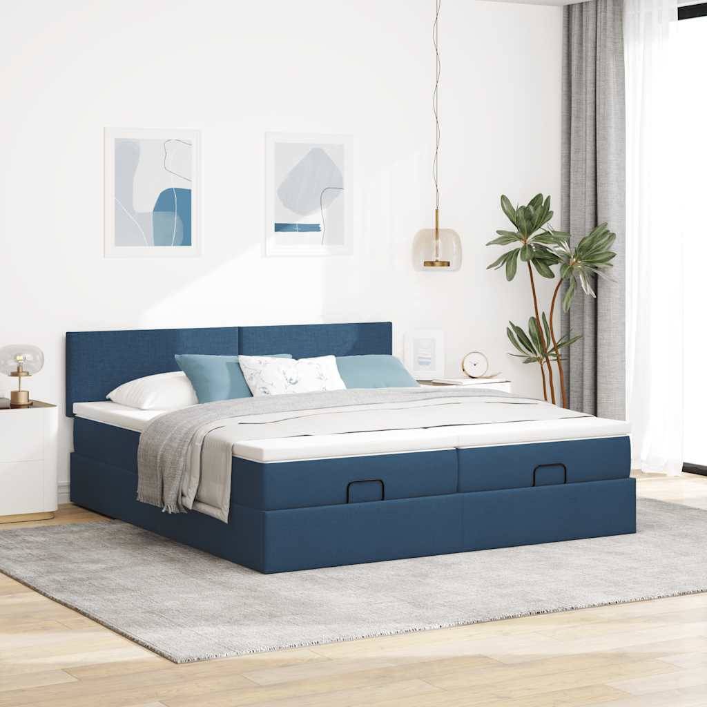 vidaXL Ottoman-Bett mit Matratzen Blau 180x200 cm Stoff