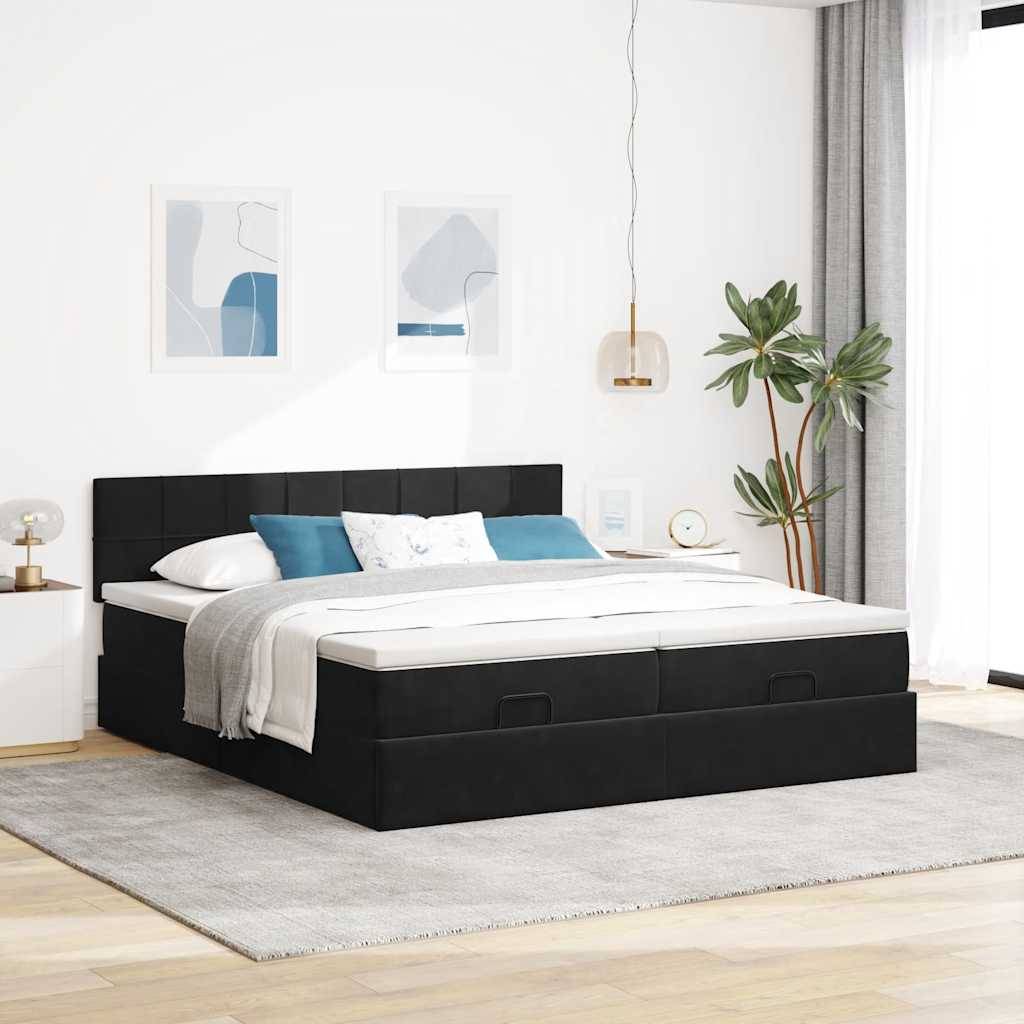 vidaXL Ottoman-Bett mit Matratzen Schwarz 160x200 cm Samt