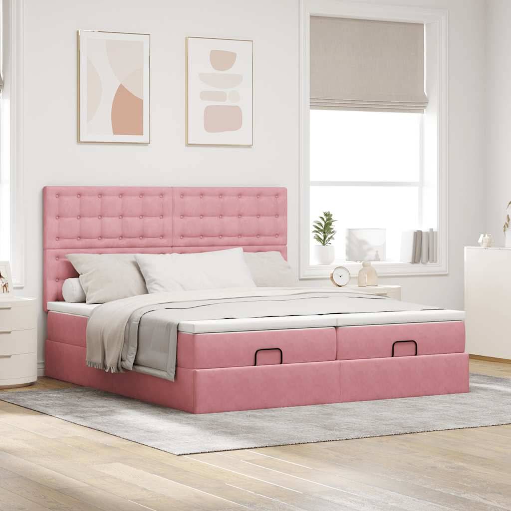 vidaXL Ottoman-Bett mit Matratzen &amp; LEDs Rosa 180x200 cm Samt