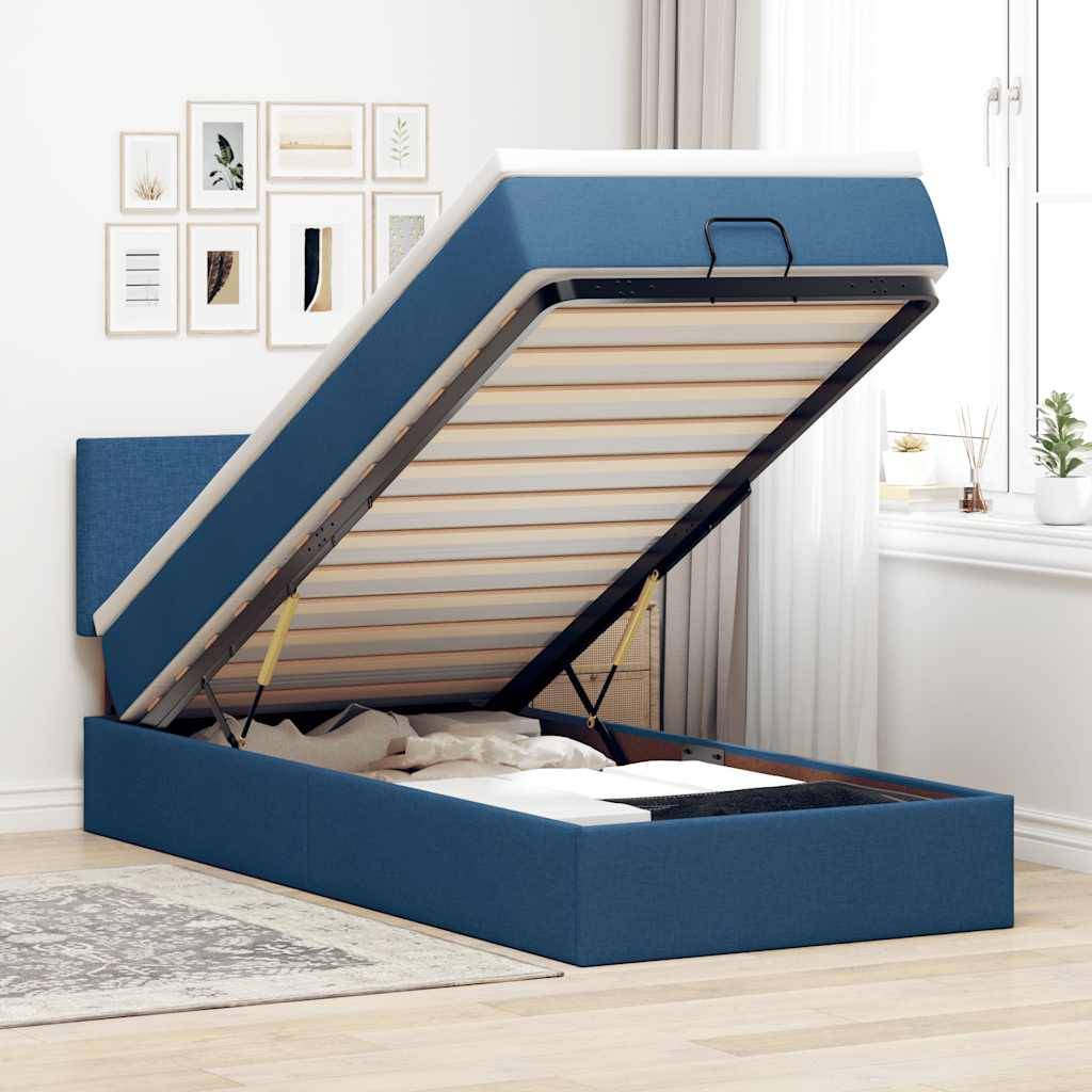 vidaXL Ottomane Bett mit Matratze & LEDs Blau 100x200 cm Stoff
