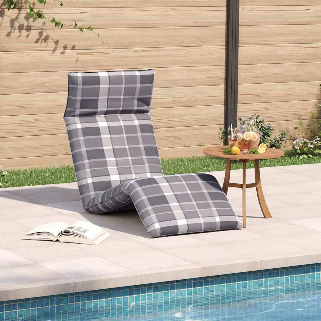 vidaXL Sonnenliege Klappbar Grau Karomuster 175x54x8,5cm Oxford-Gewebe