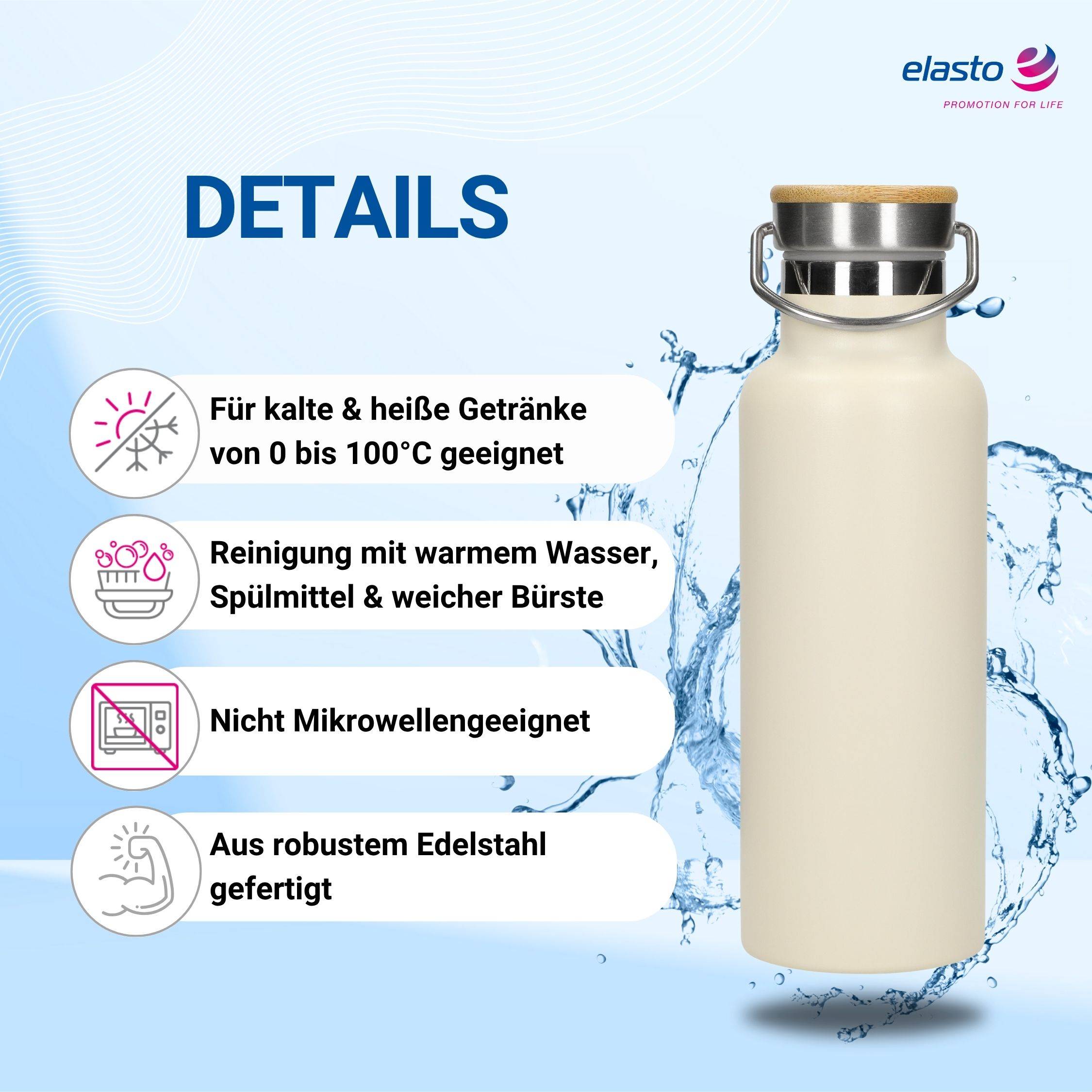 Doppelwandige Isolierflasche 500 ml auslaufsicher Edelstahl Flasche