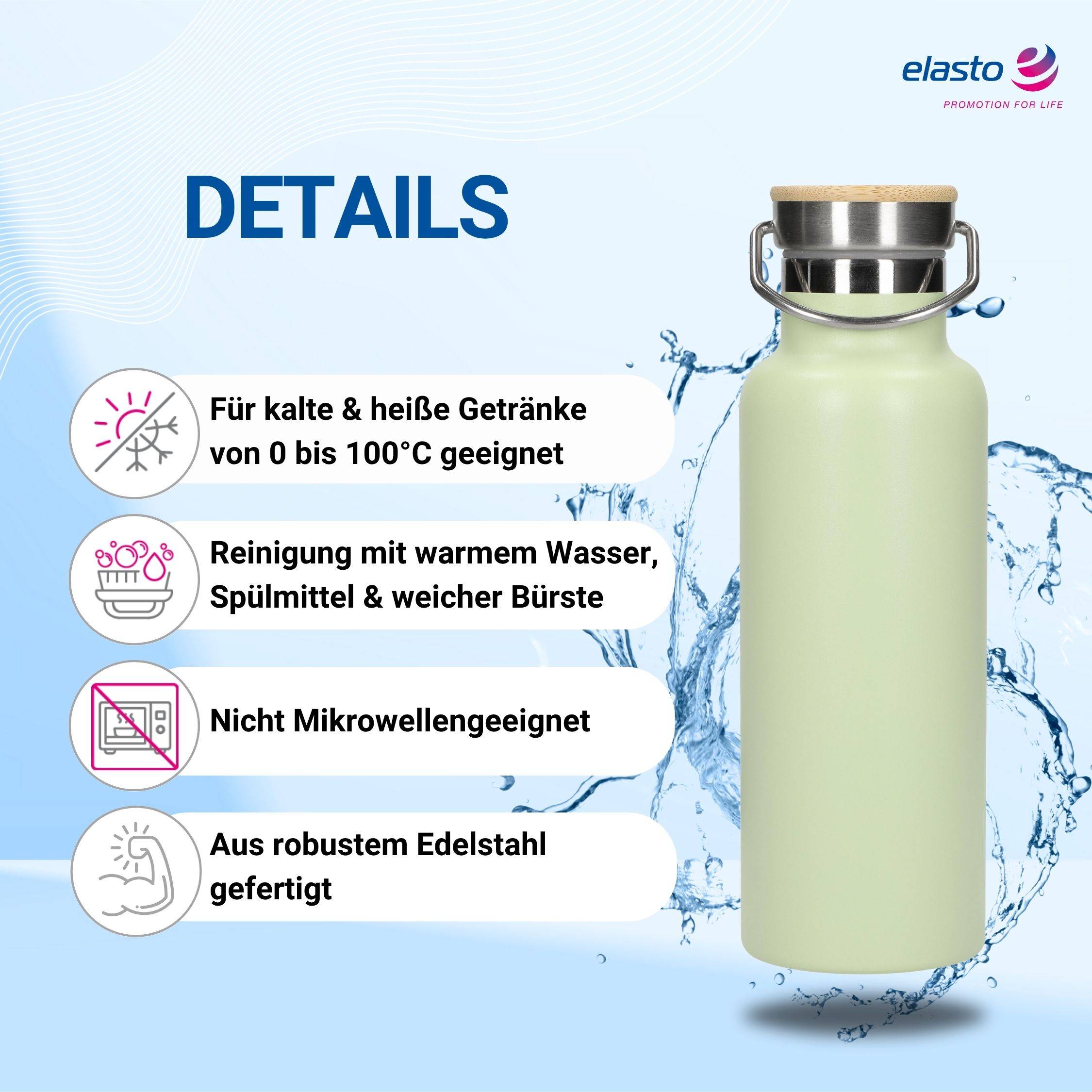 Doppelwandige Isolierflasche 500 ml auslaufsicher Edelstahl Flasche