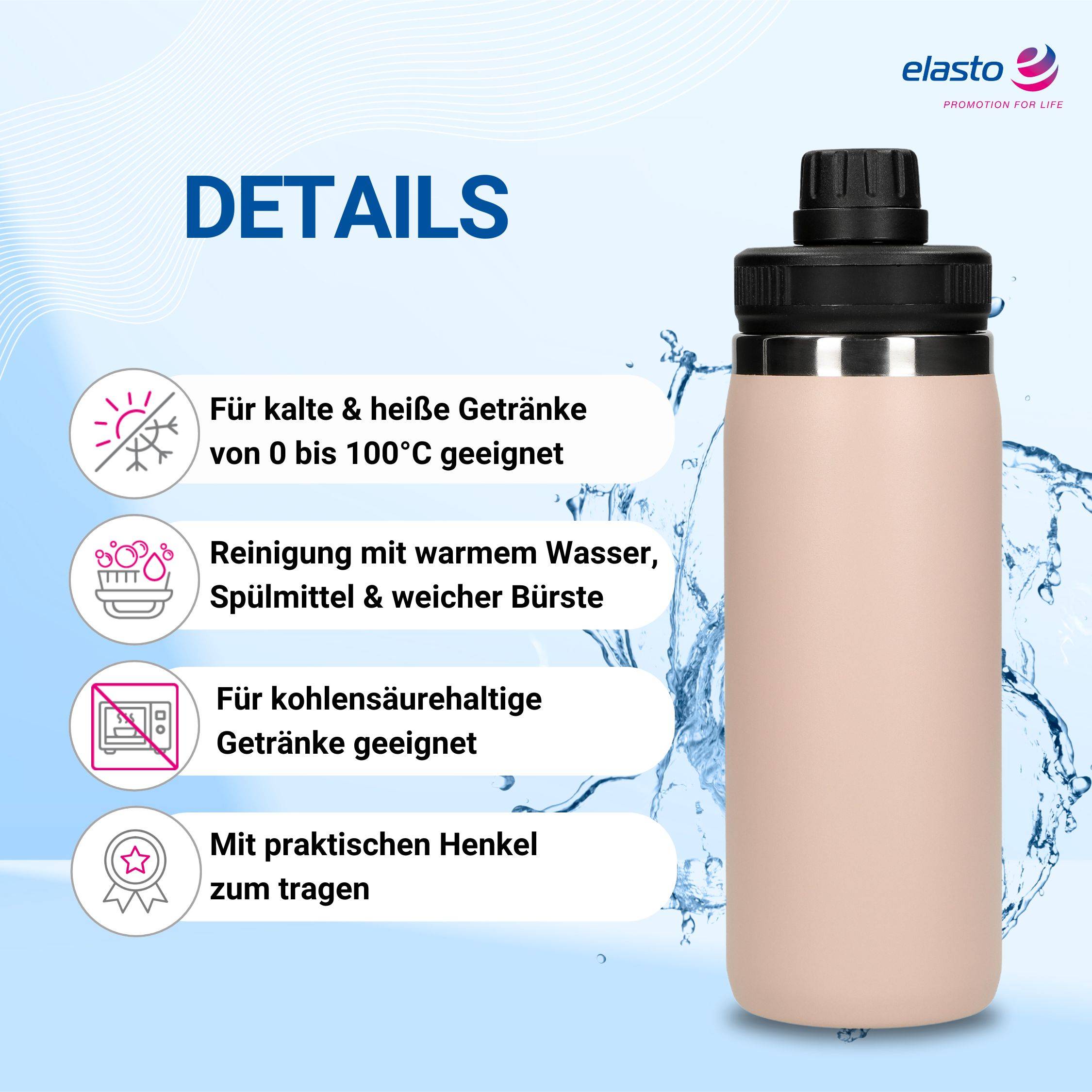 Edelstahl Thermoflasche für Kinder & Erwachsene mit Henkel