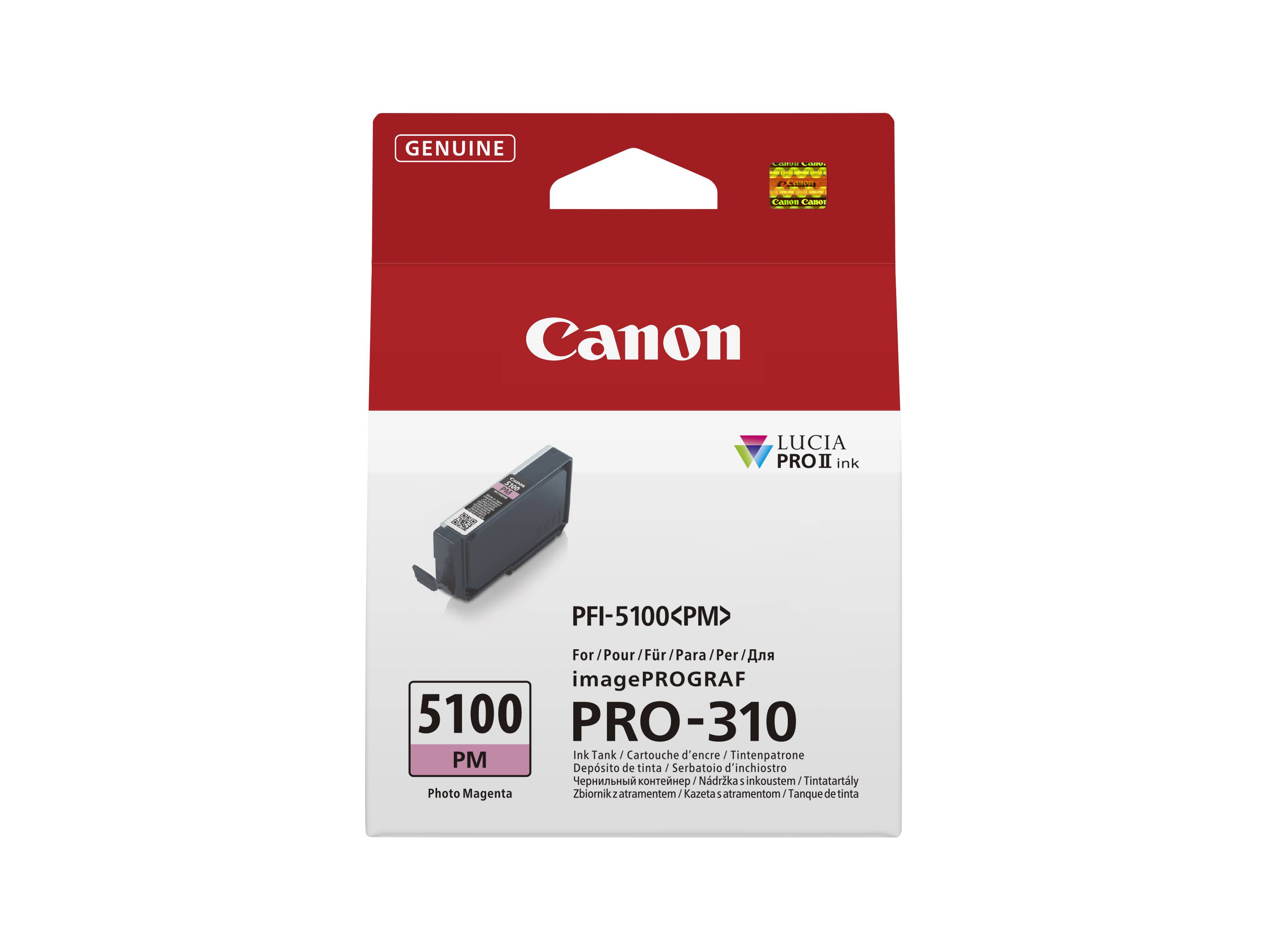 Canon imagePROGRAF PRO-310 PFI-5100 PM Magenta-Tintenpatrone mit Patronenabbildung und 