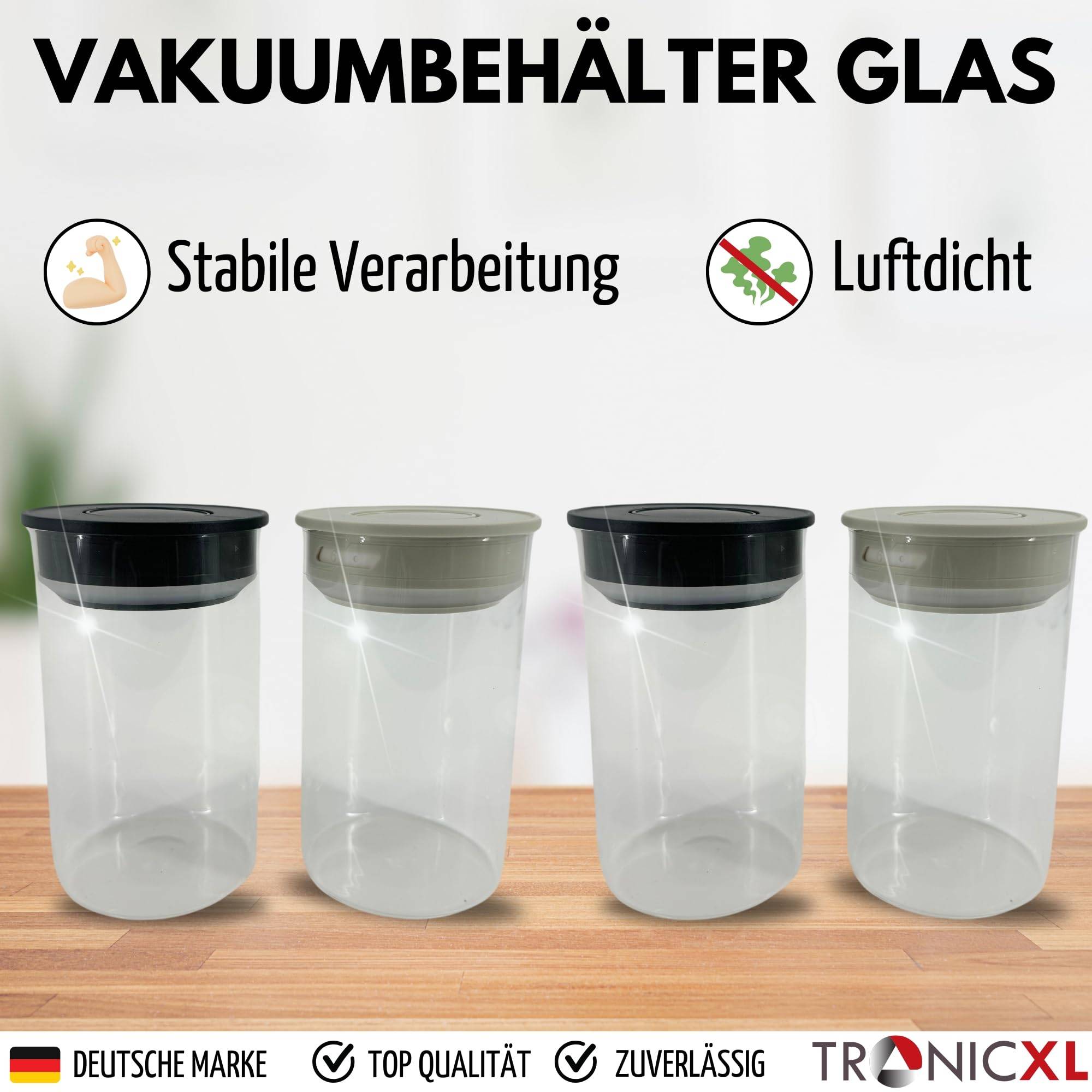 Vorratsgläser Set 4 Stück 1 Liter Vakuum Borosilikat Glas Aufbewahrung Vorratsglas 1000ml luftdicht Glasbehälter mit Deckel mit Vakuumverschluss