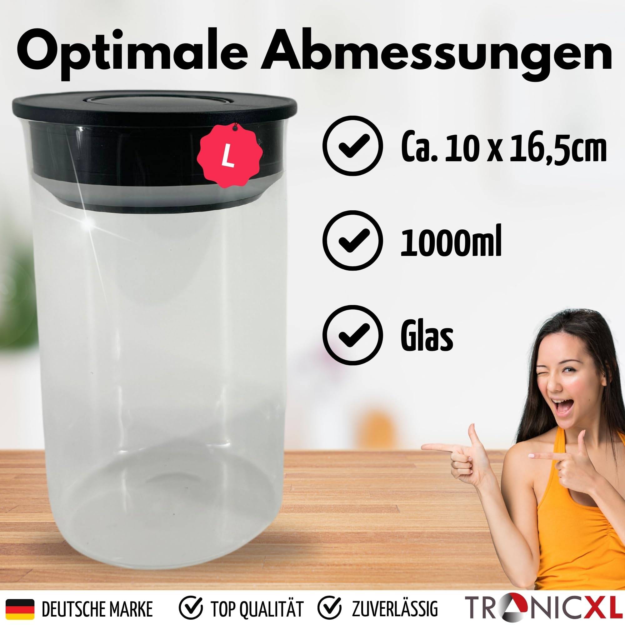 Vorratsgläser Set 4 Stück 1 Liter Vakuum Borosilikat Glas Aufbewahrung Vorratsglas 1000ml luftdicht Glasbehälter mit Deckel mit Vakuumverschluss