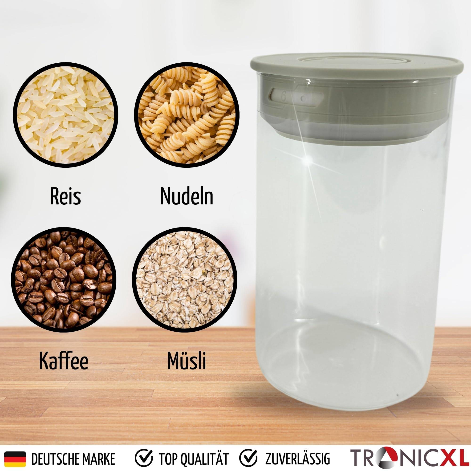 Vorratsgläser Set 4 Stück 1 Liter Vakuum Borosilikat Glas Aufbewahrung Vorratsglas 1000ml luftdicht Glasbehälter mit Deckel mit Vakuumverschluss