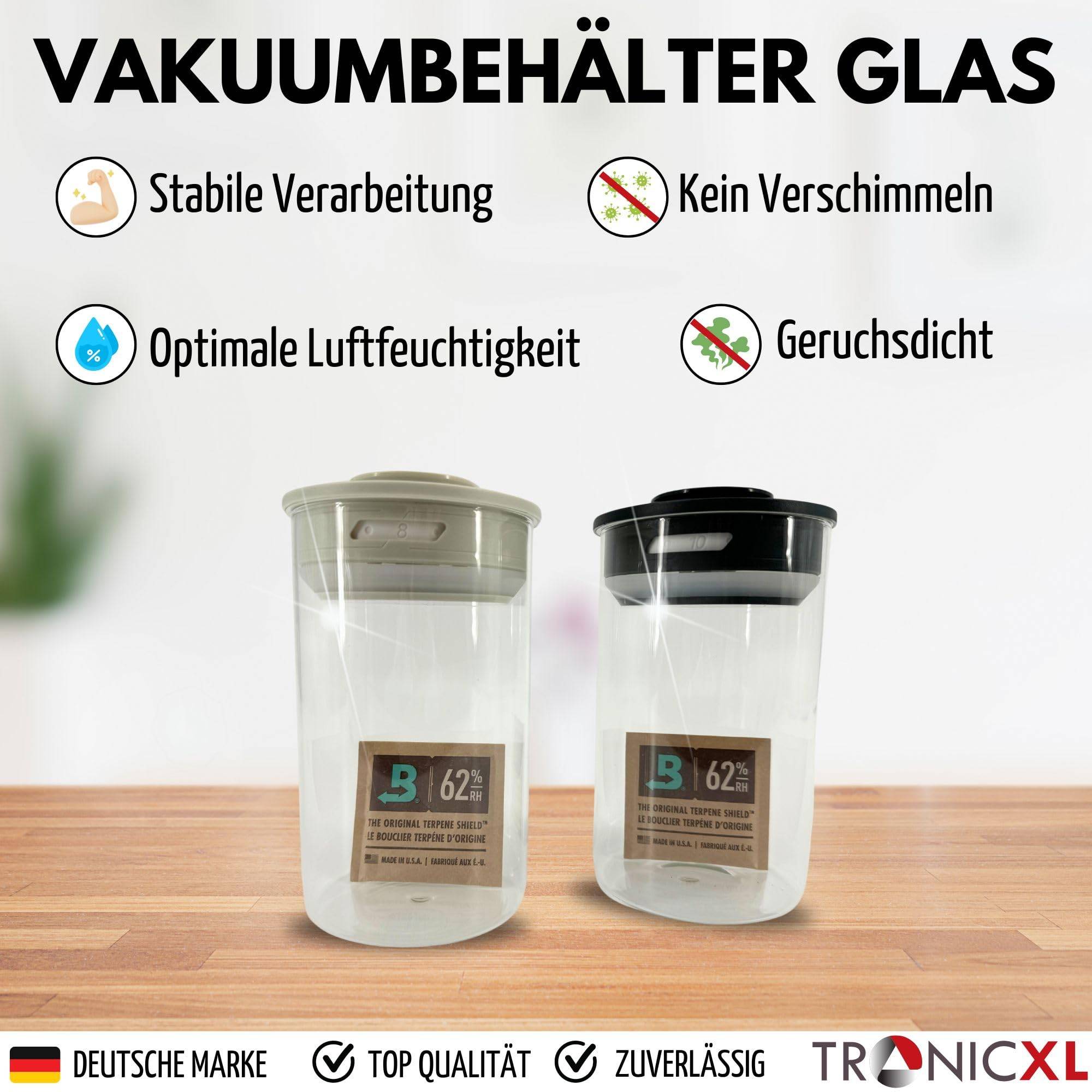 2x 1 Liter Grow Vakuum Kräuter Borosilikat Glas Aufbewahrung Vorratsglas Ernte 1000ml luftdicht Glasbehälter mit Deckel