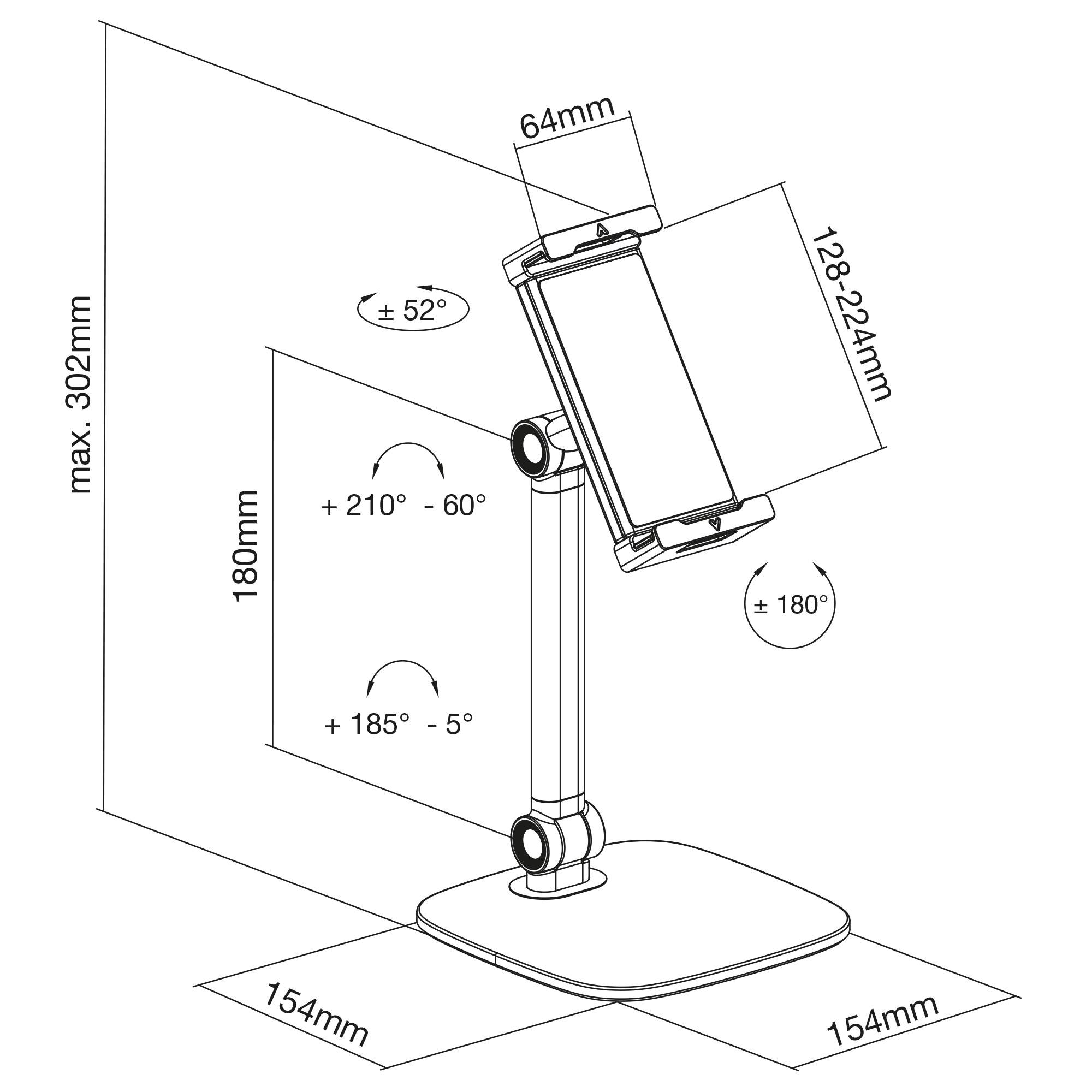 INLINE - Tablet Tischhalterung mit Standfuß - bis 12,9"" - schwarz