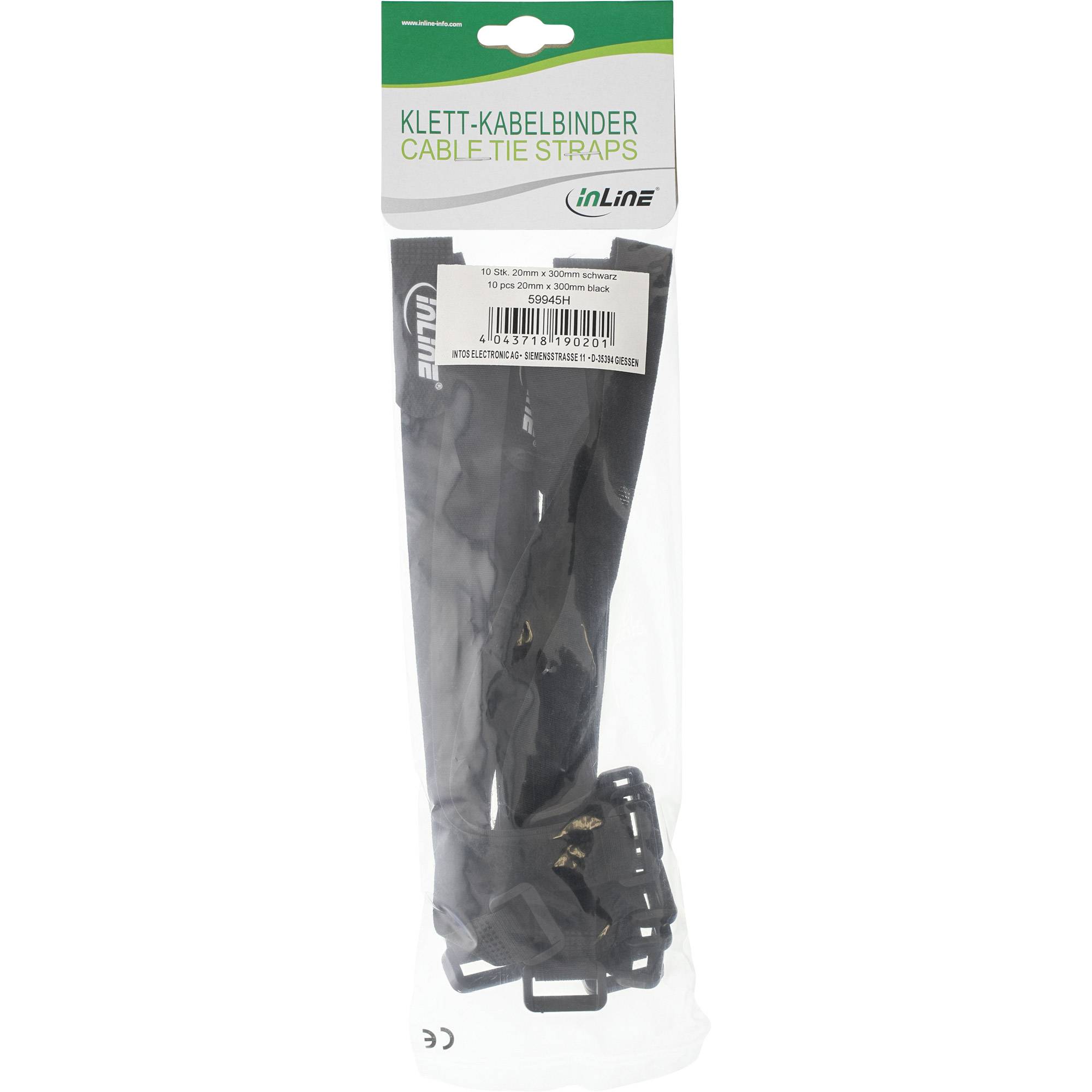 INLINE - Klettschlaufen Set - 5 Stk. 20x300m + 5 Stk. 20x500mm - schwarz