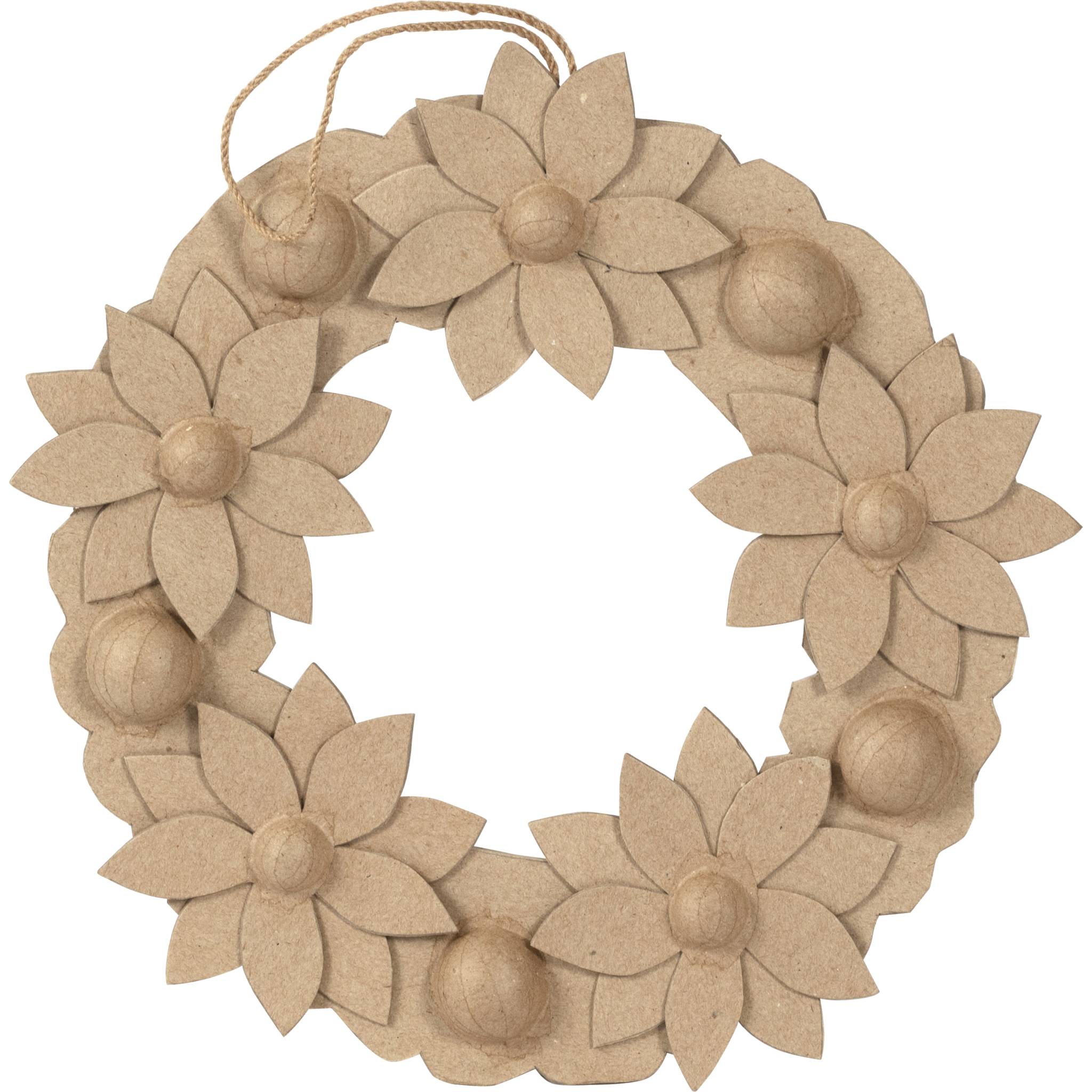 Décopatch Pappmaché Blumenkranz, abnehmbare Blumen 29cm - Kartonbraun HD067C