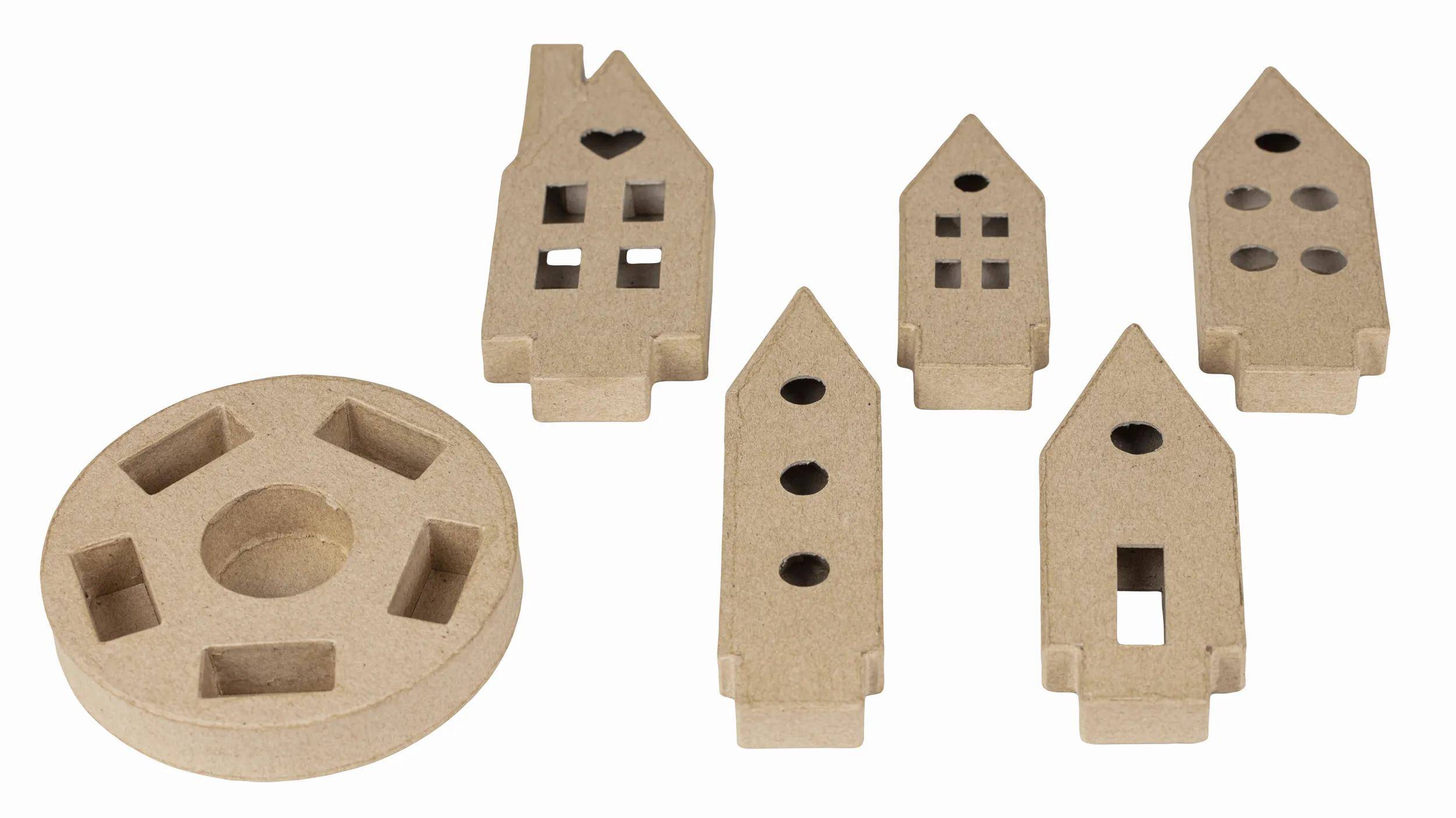 Décopatch Pappmaché, Kerzenhalter Dorf 11,5x11,5x17 cm - Kartonbraun AC933C
