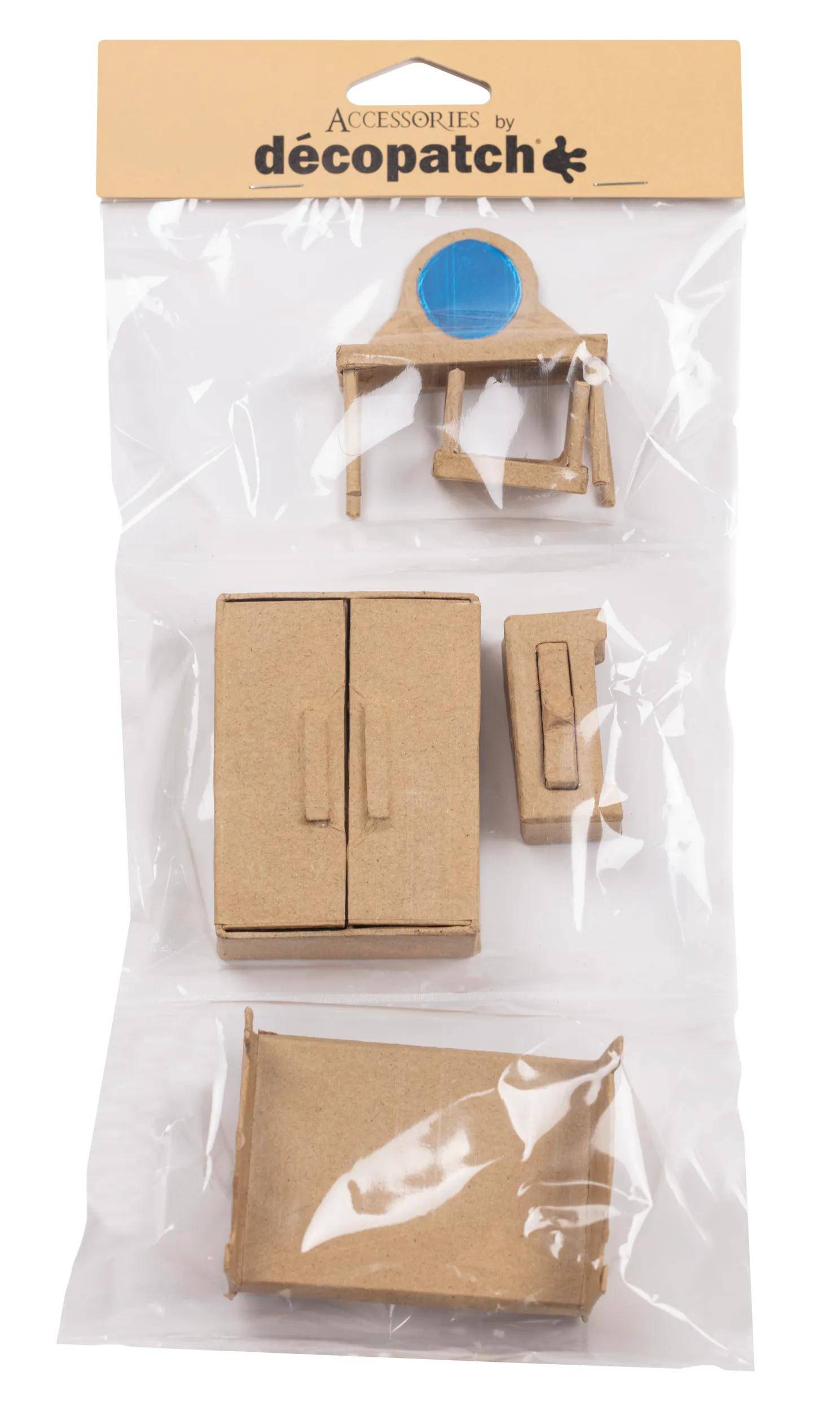Décopatch Pappmaché, 6 Miniaturen, Schlafzimmer,15,5x4,5x33cm Kartonbraun AC924C