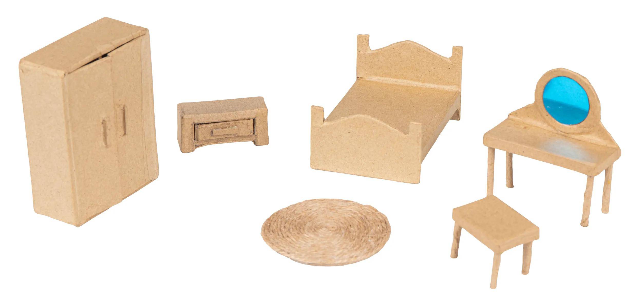 Décopatch Pappmaché, 6 Miniaturen, Schlafzimmer,15,5x4,5x33cm Kartonbraun AC924C