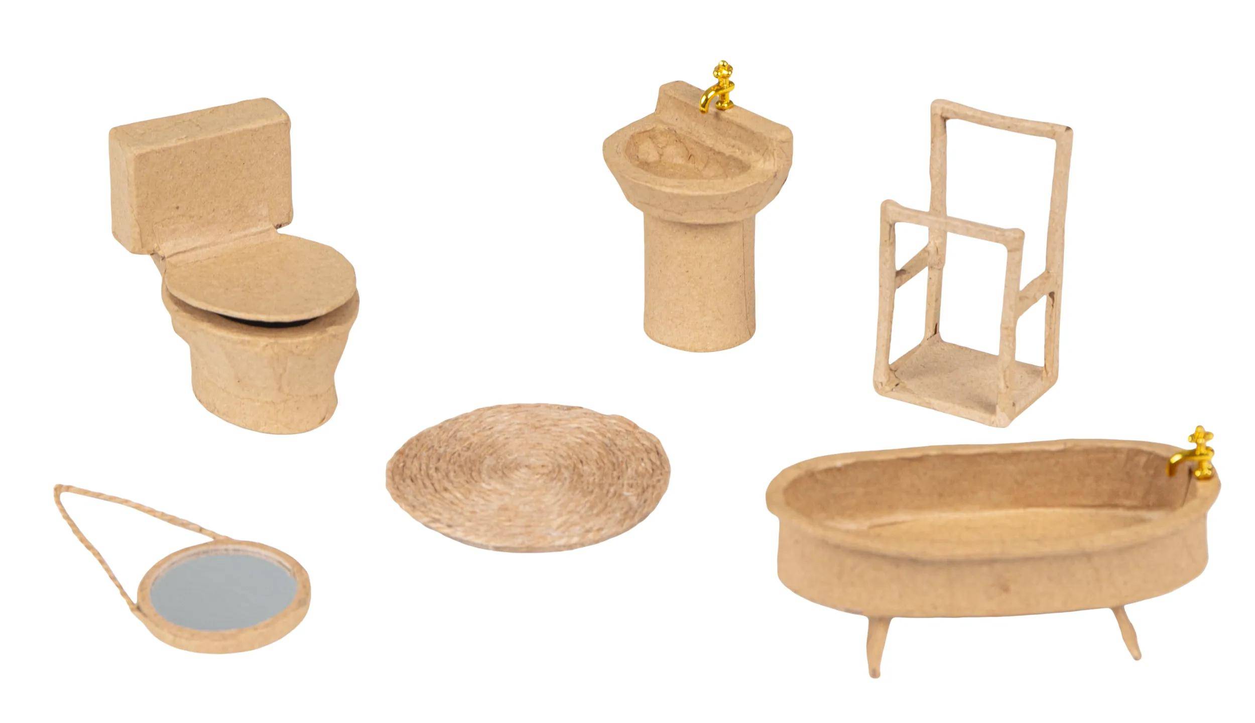 Décopatch Pappmaché, 6 Miniaturen, Badezimmer, 15,5x4,5x33 cm Kartonbraun AC925C