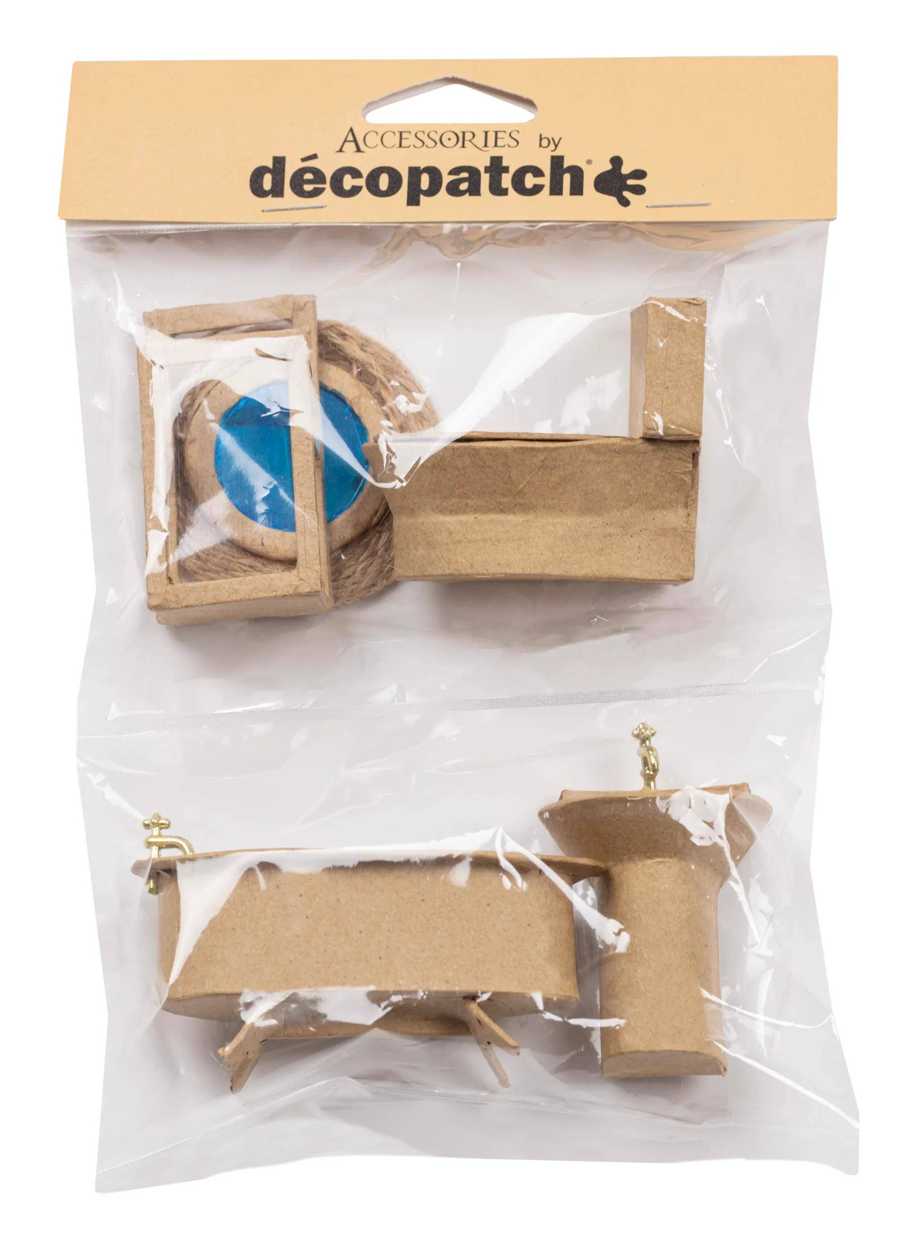 Décopatch Pappmaché, 6 Miniaturen, Badezimmer, 15,5x4,5x33 cm Kartonbraun AC925C