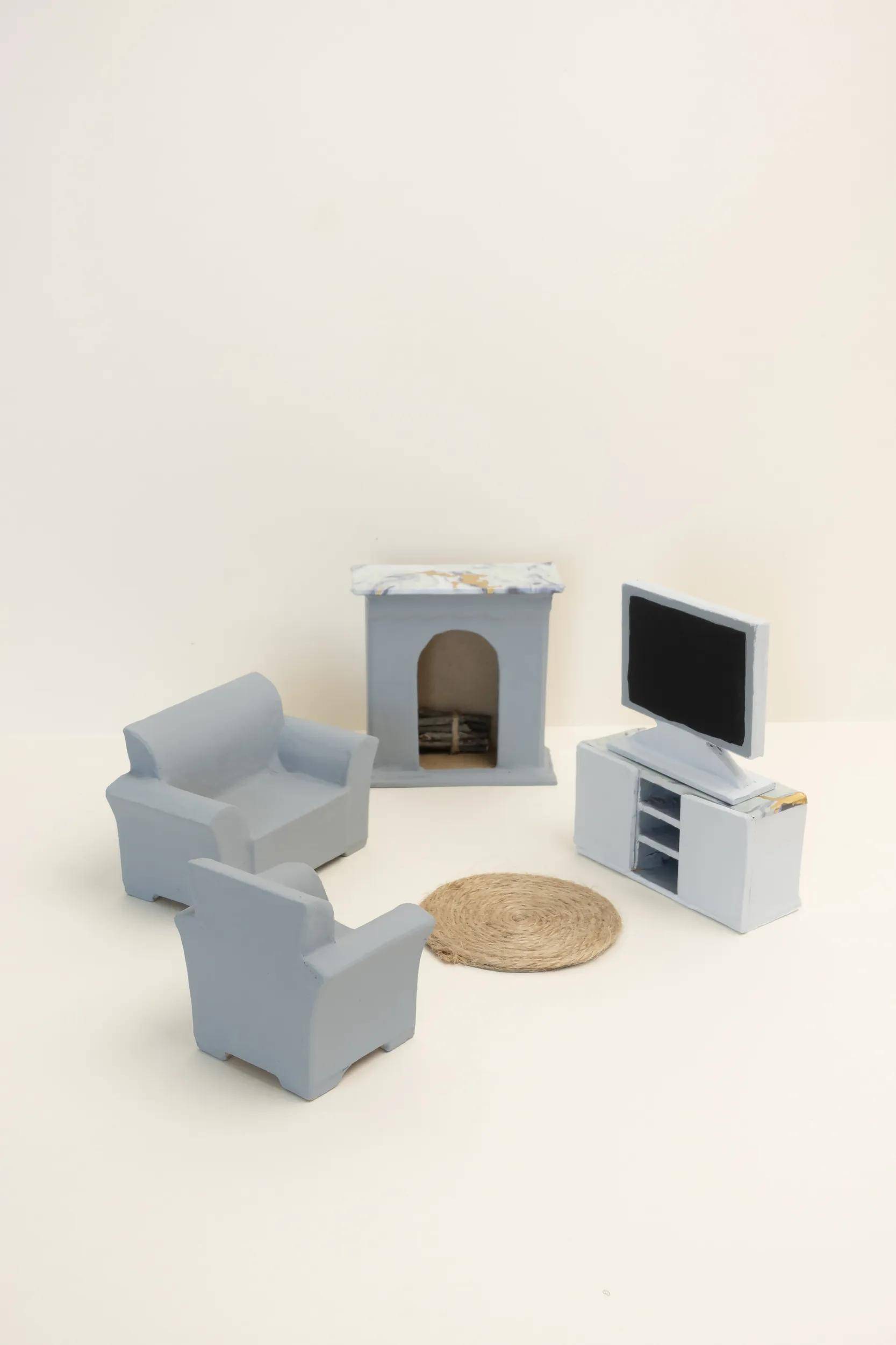 Décopatch Pappmaché, 6 Miniaturen, Wohnzimmer, 20x4,5x23 cm Kartonbraun AC923C
