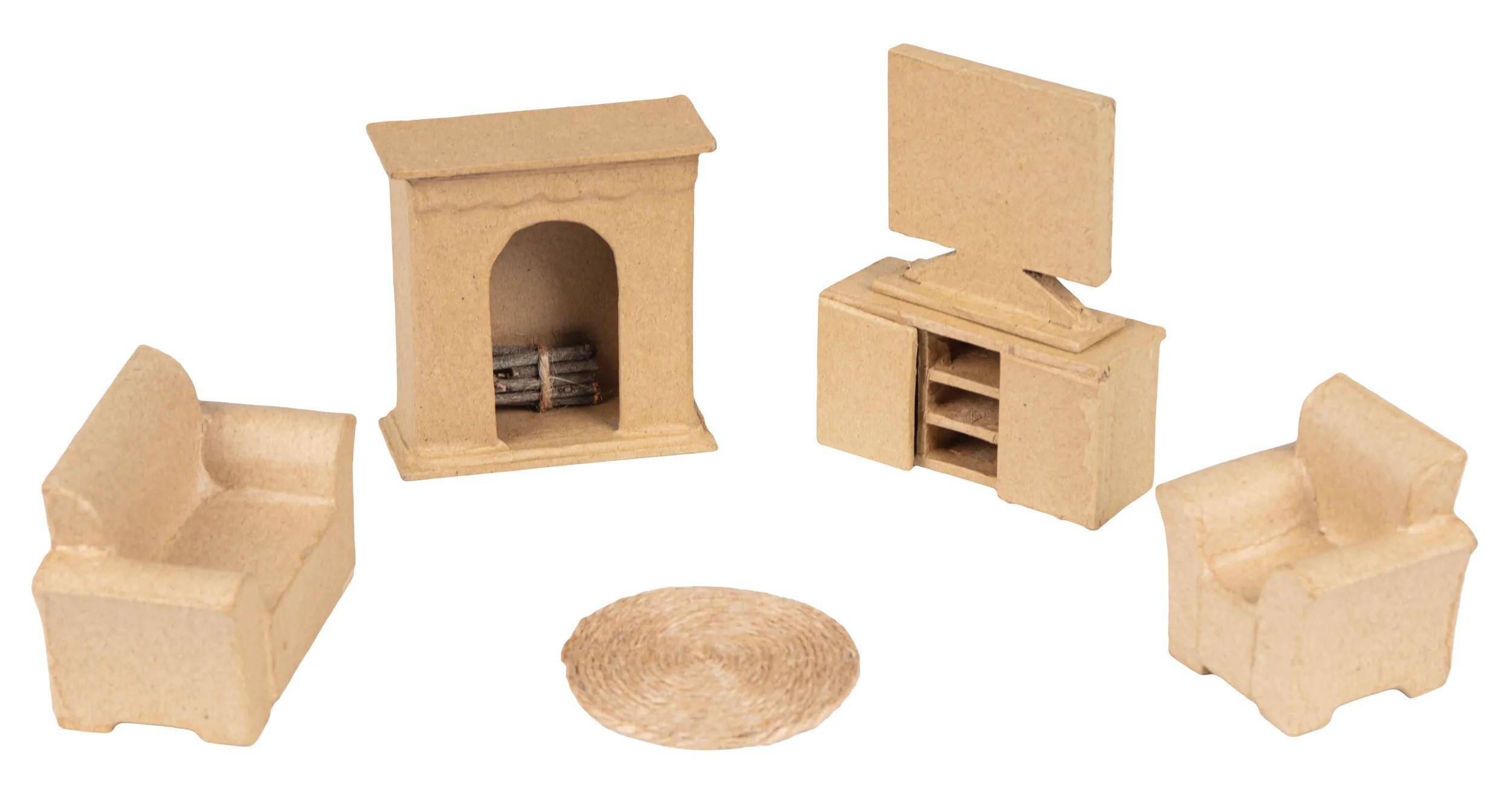 Décopatch Pappmaché, 6 Miniaturen, Wohnzimmer, 20x4,5x23 cm Kartonbraun AC923C