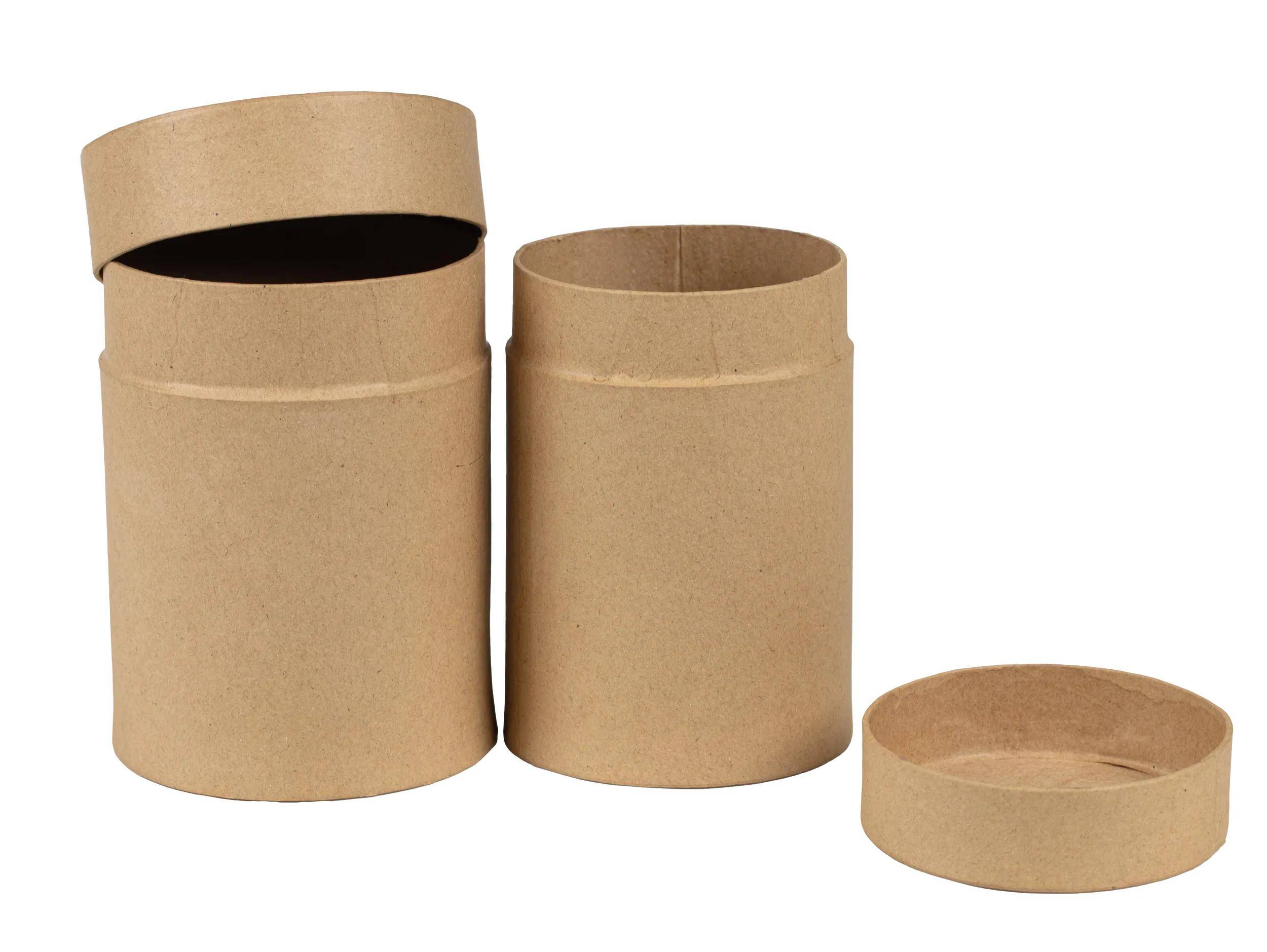 Décopatch Pappmaché, Set 2 Teedosen 9x9x12,7 cm + 10x10x13cm Kartonbraun BTS089C