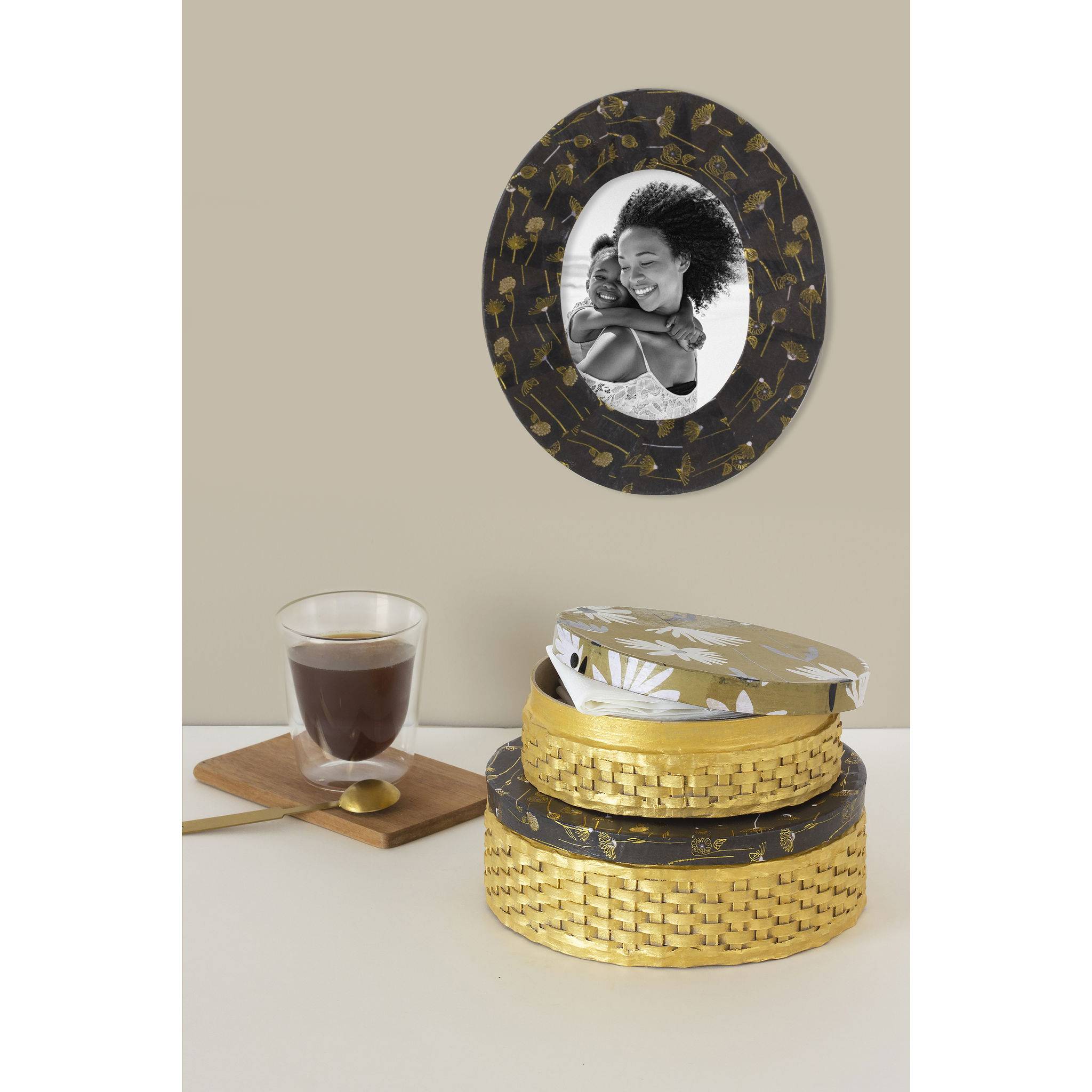 Décopatch Braunes Pappmaché, Set 2 runden geflochtenen Boxen Kartonbraun BTS082C