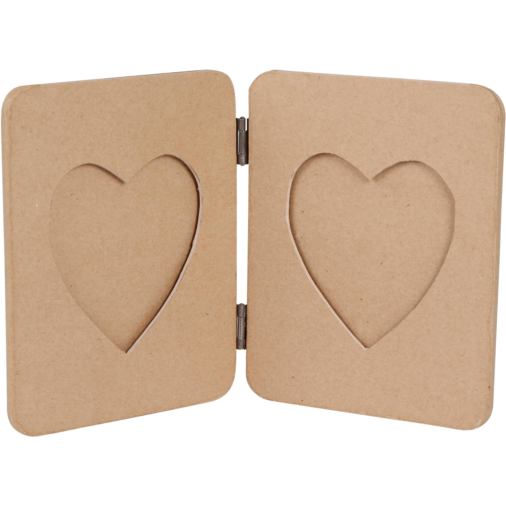 Décopatch Braunes Pappmaché, Doppelrahmen herzförmig - Kartonbraun CD030C