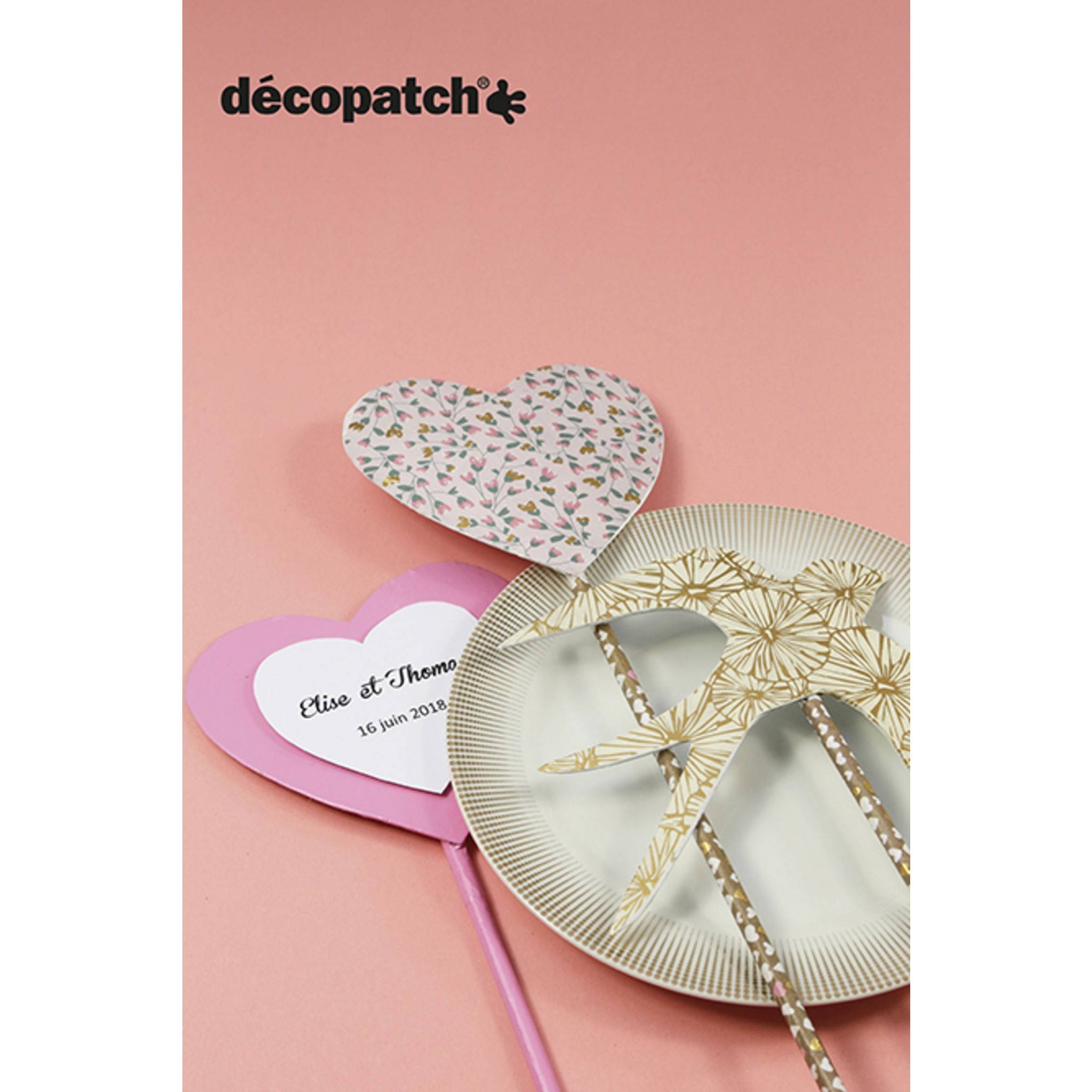 Décopatch 5x Braunes Pappmaché, Stab mit Herz - Kartonbraun AC790C