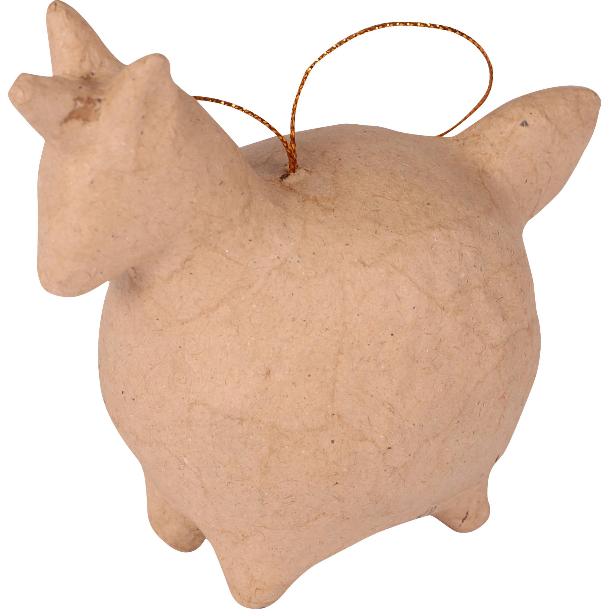 Décopatch 5x Braunes Pappmaché, Einhorn zum Aufhängen 11cm - Kartonbraun NO045C