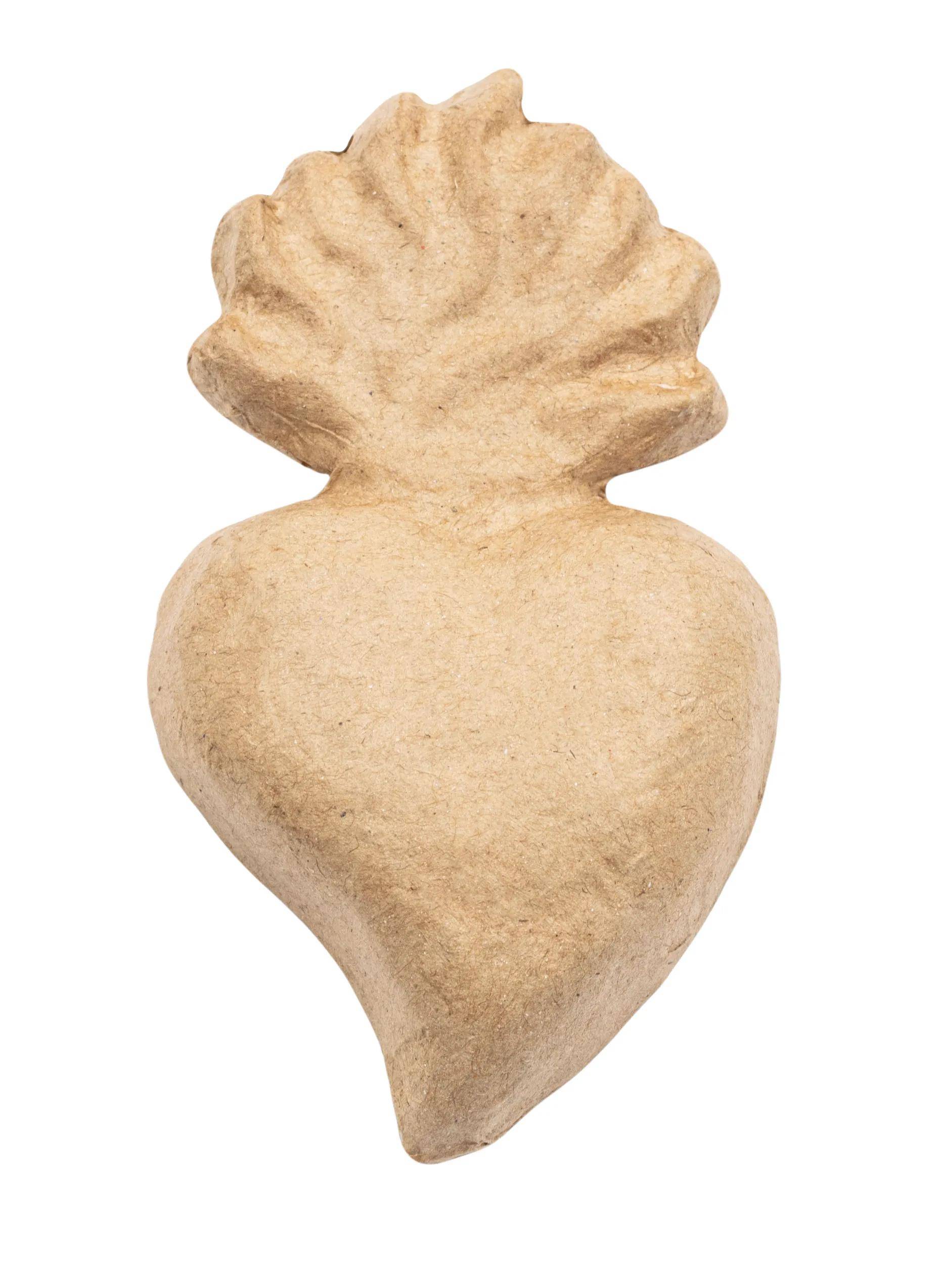 Décopatch 2x Pappmaché, Ex-voto Herz mit Flamme 2,5x9x16,5 cm Kartonbraun AC927C